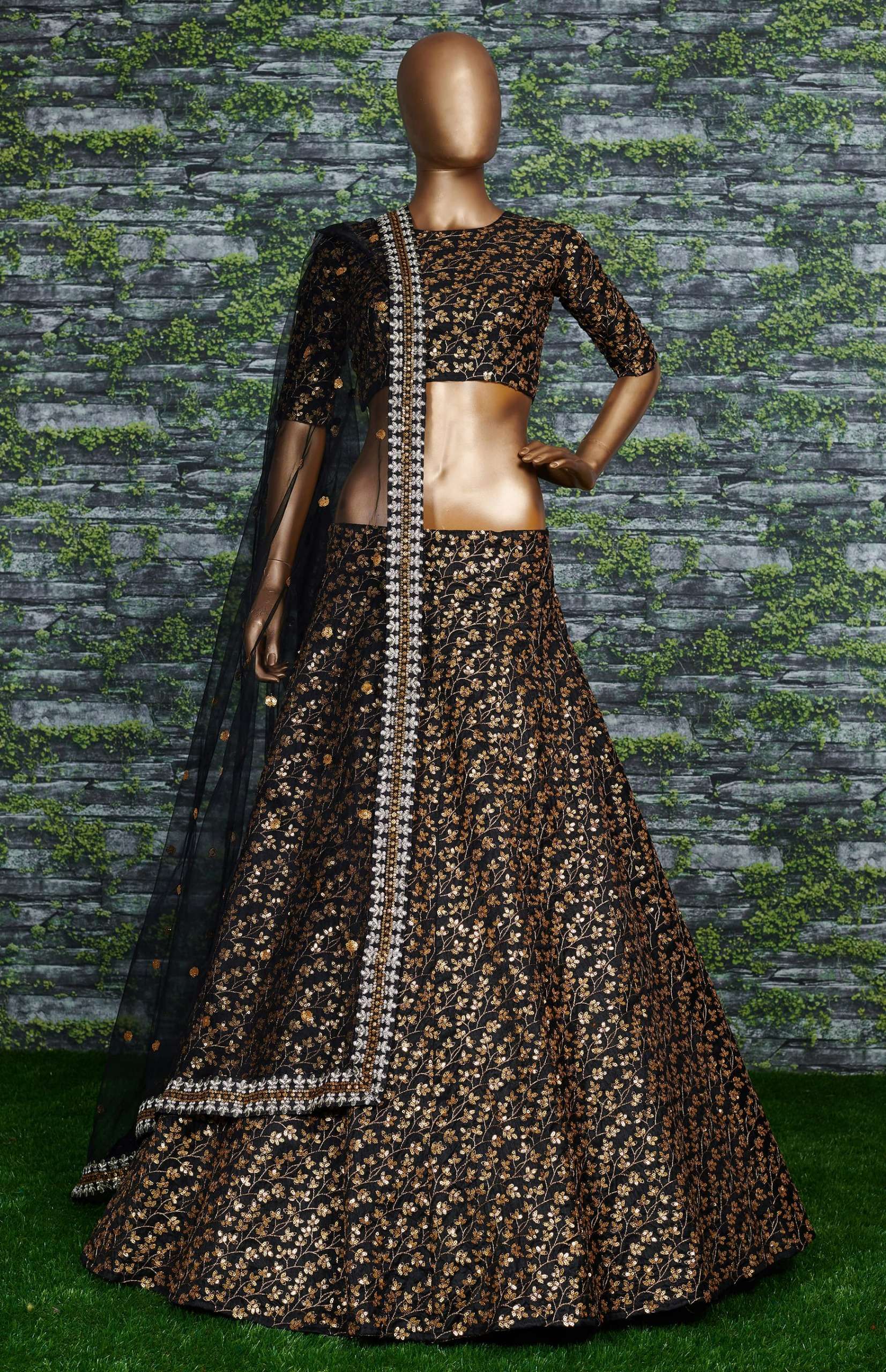  Black Vine colour with beautiful Sequin work on Raw Silk fancy fabric Lehenga Choli wholesale in surat 7015 Black