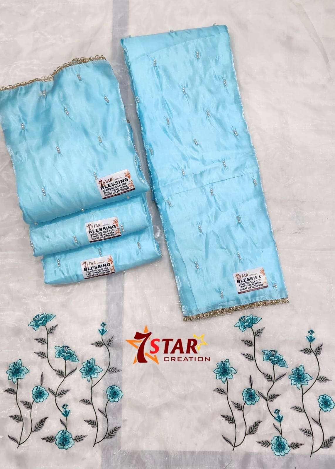 BLESSING DIAMOND SILK ALLOVER WITH PEARL WORK SALWAR SUIT AT...