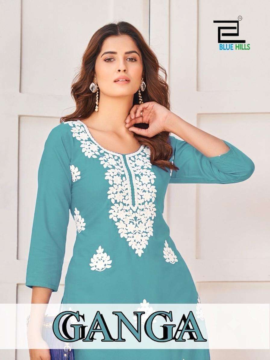 BLUE HILLS GANGA RAYON 14 DESIGNER KURTI TRADITIONAL OUTFIT WHOLESALE SURAT