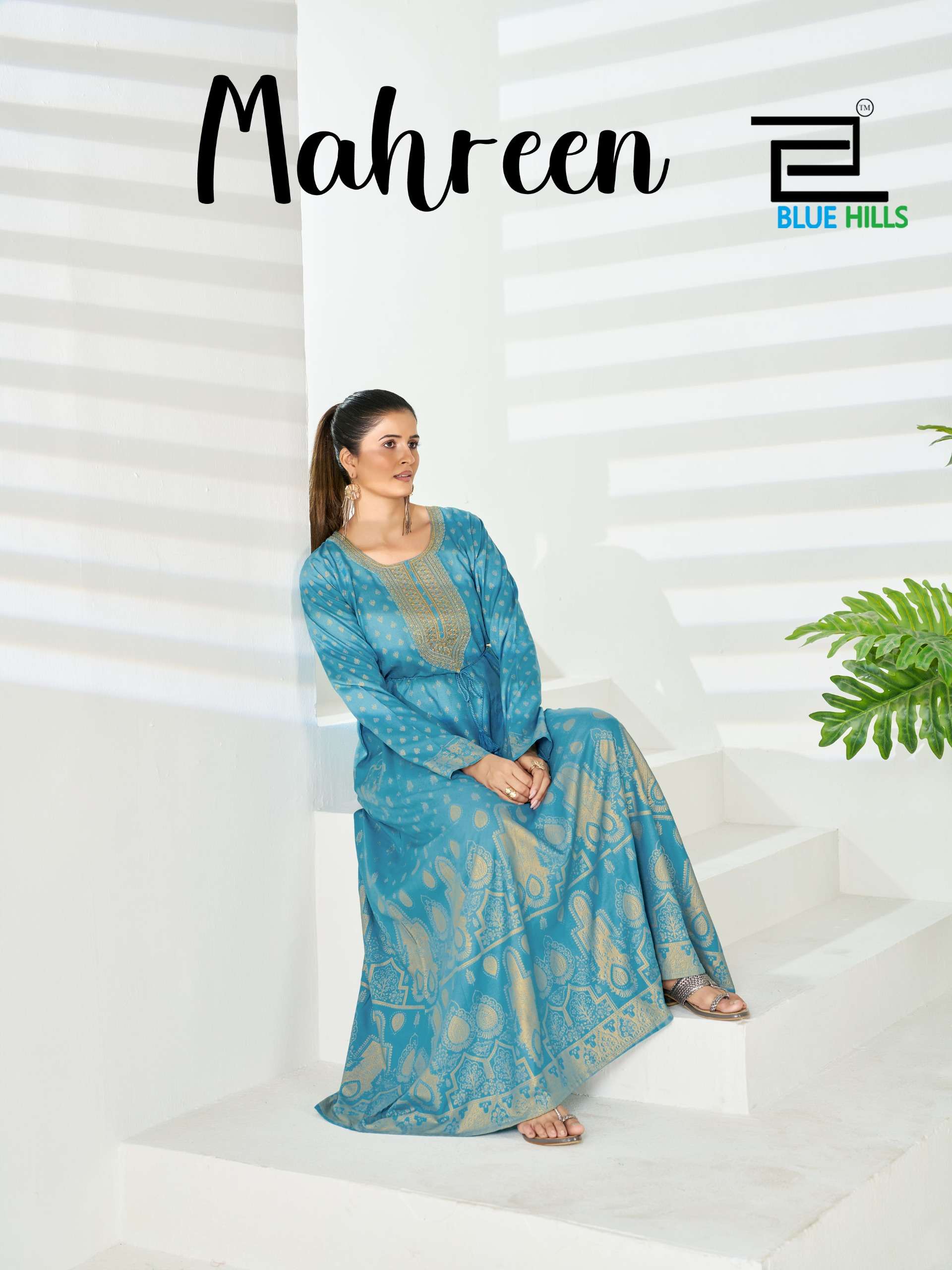 BLUE HILLS MAHREEN RAYON 14 KG FOIL PRINT ANARKALI GOWN CLASSIC PARTY WEAR DEALER