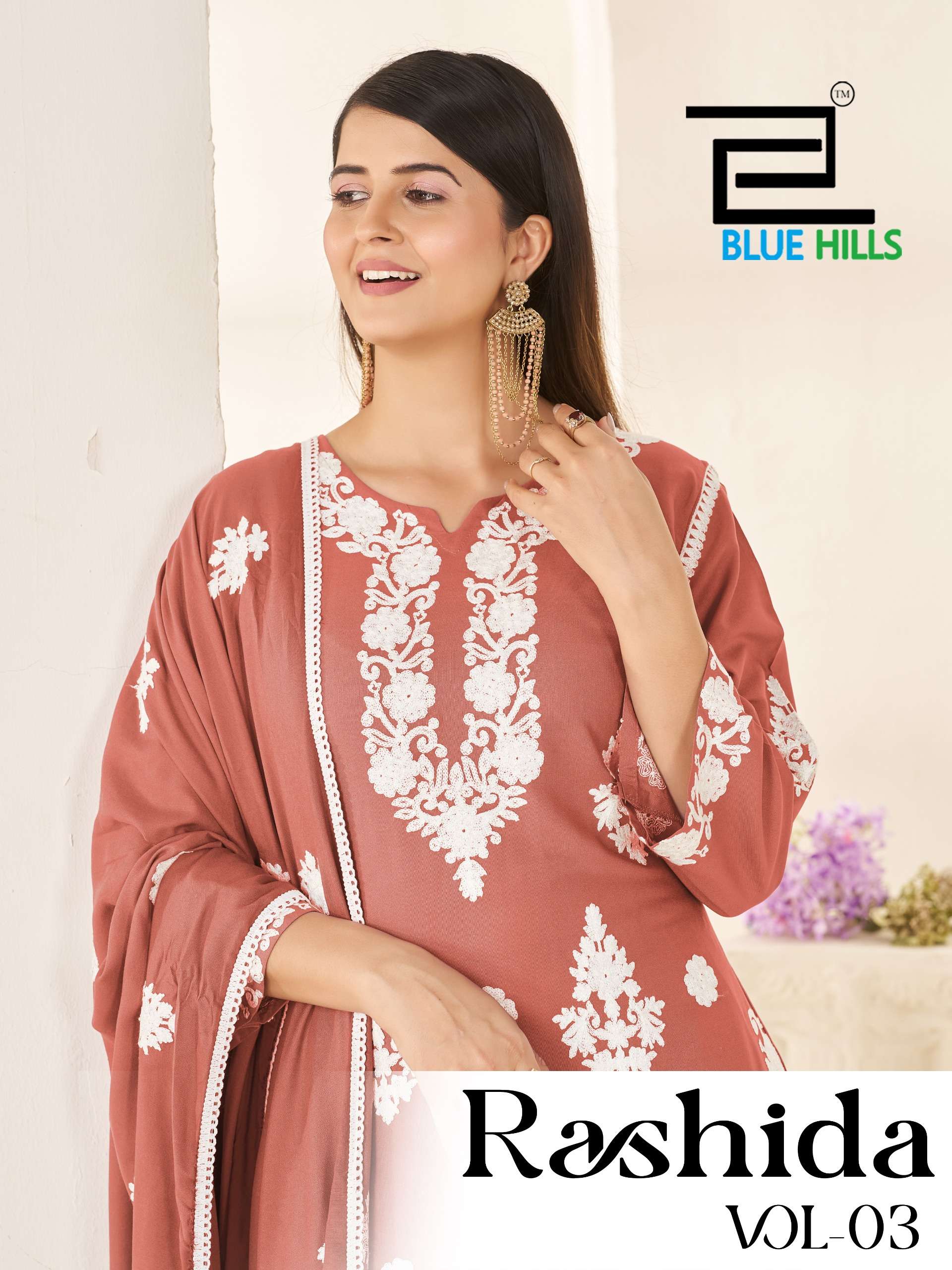 BLUE HILLS RASHIDA VOL 3 14KG RAYON THREAD WORK PALAZZO SUIT CELEBRATION TEXTILE