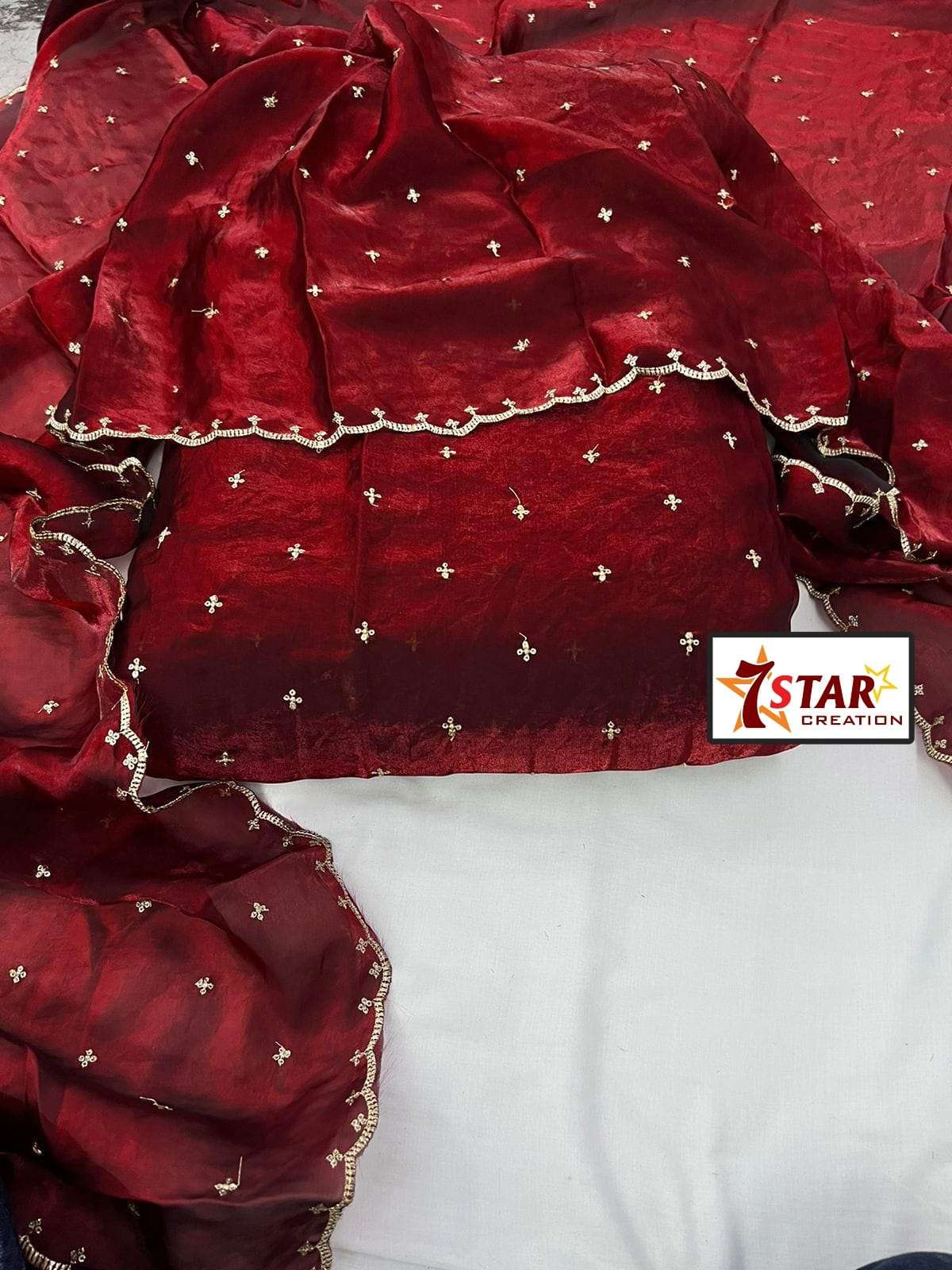 BORDER VOL 02 ORGANZA FANCY WORK TOP & BACK SUIT UNSTITCH SE...