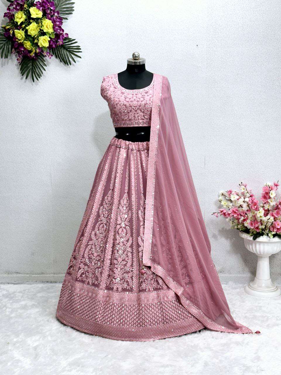 BRIDAL WEAR HEAVY FUAX GEORGETTE  FANCY FABRIC LEHENGA CHOLI SUPPLIER IN SURAT MT  1018