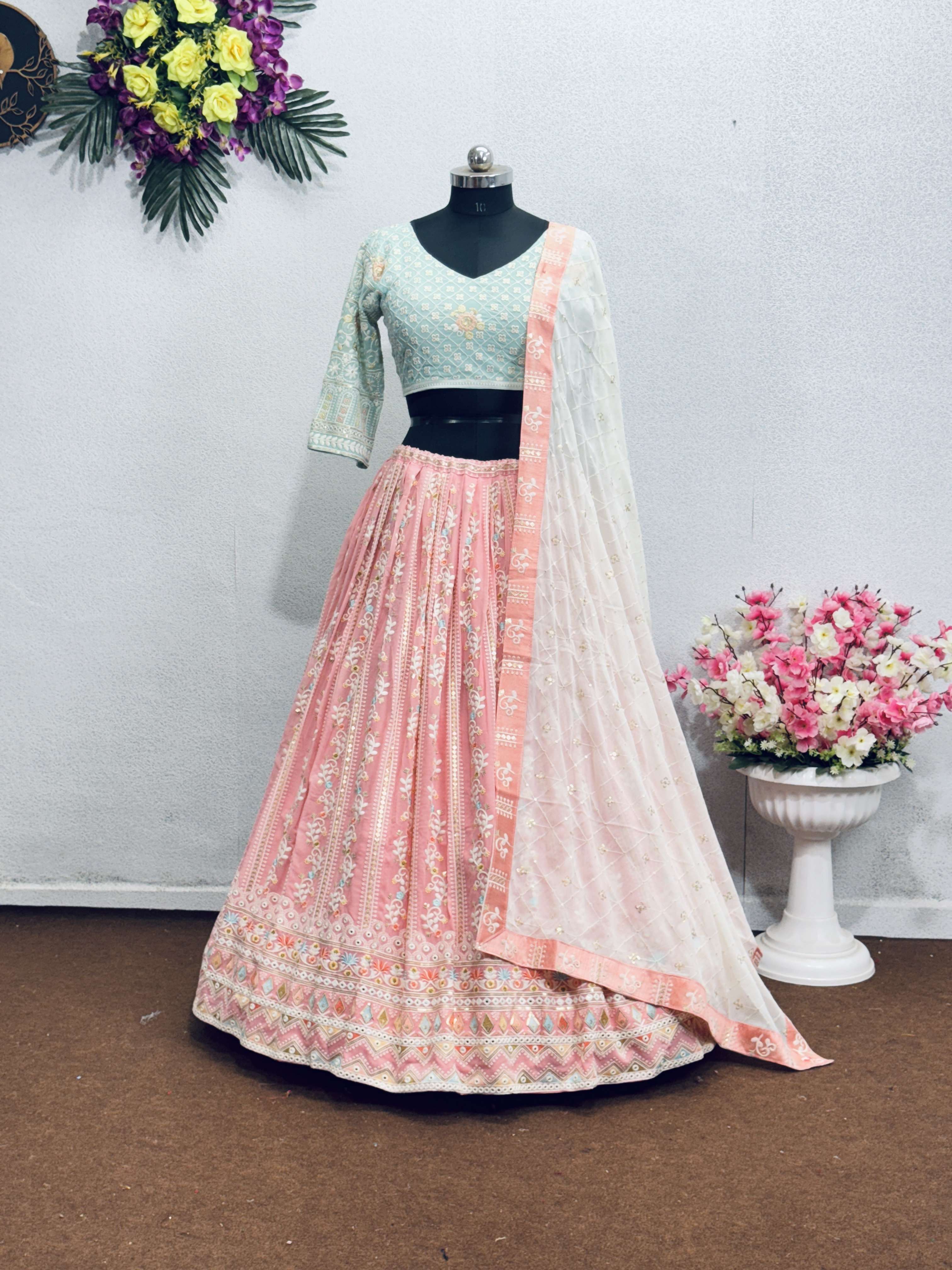 BRIDAL WEAR HEAVY FUAX GEORGTTE FABRIC LEHENGA CHOLI WHOLESALE IN SURAT MT  1008