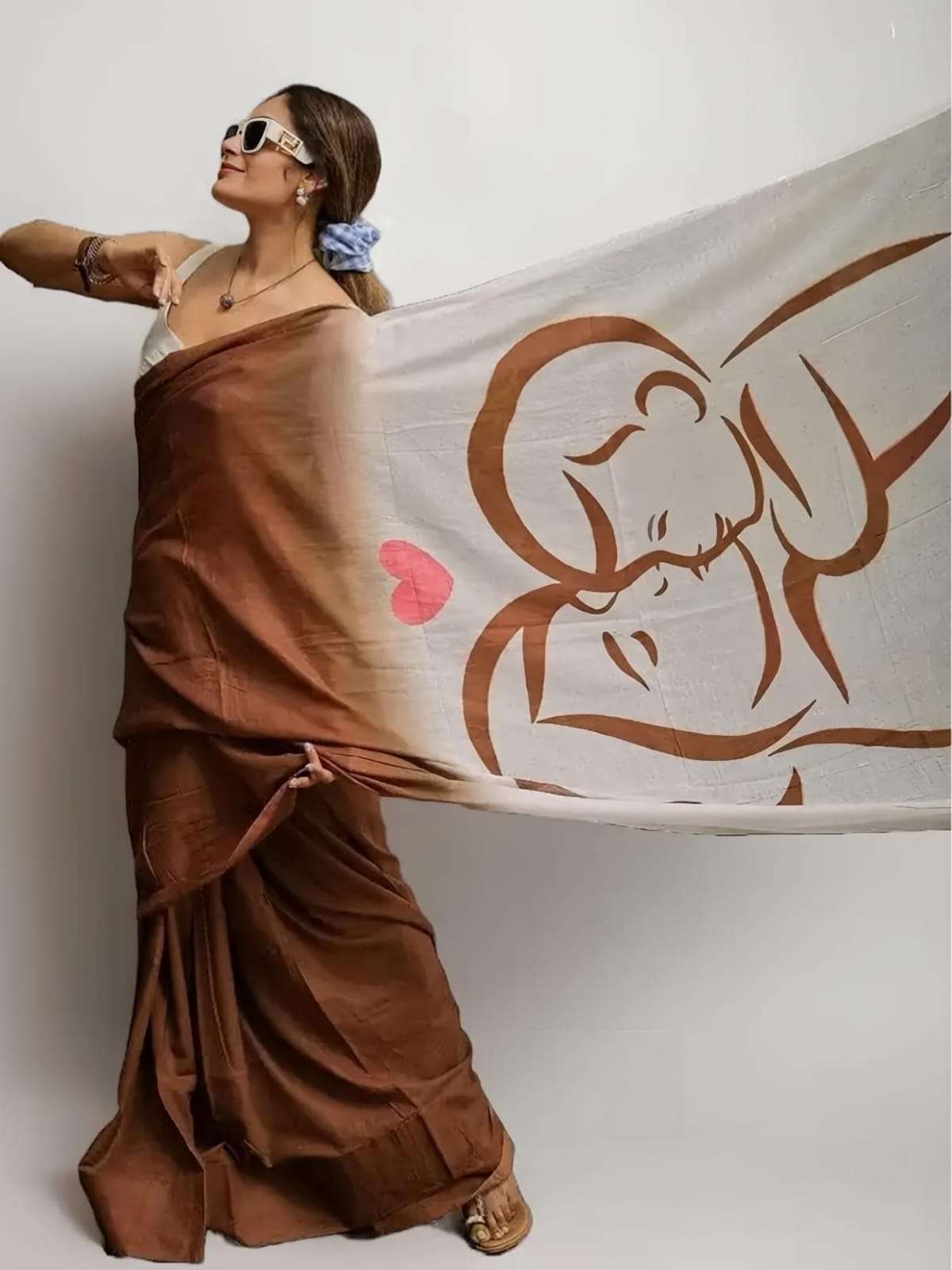 Children Days Special soft Plain Linen fabric with beautiful Digital Print on saree best rate MG703