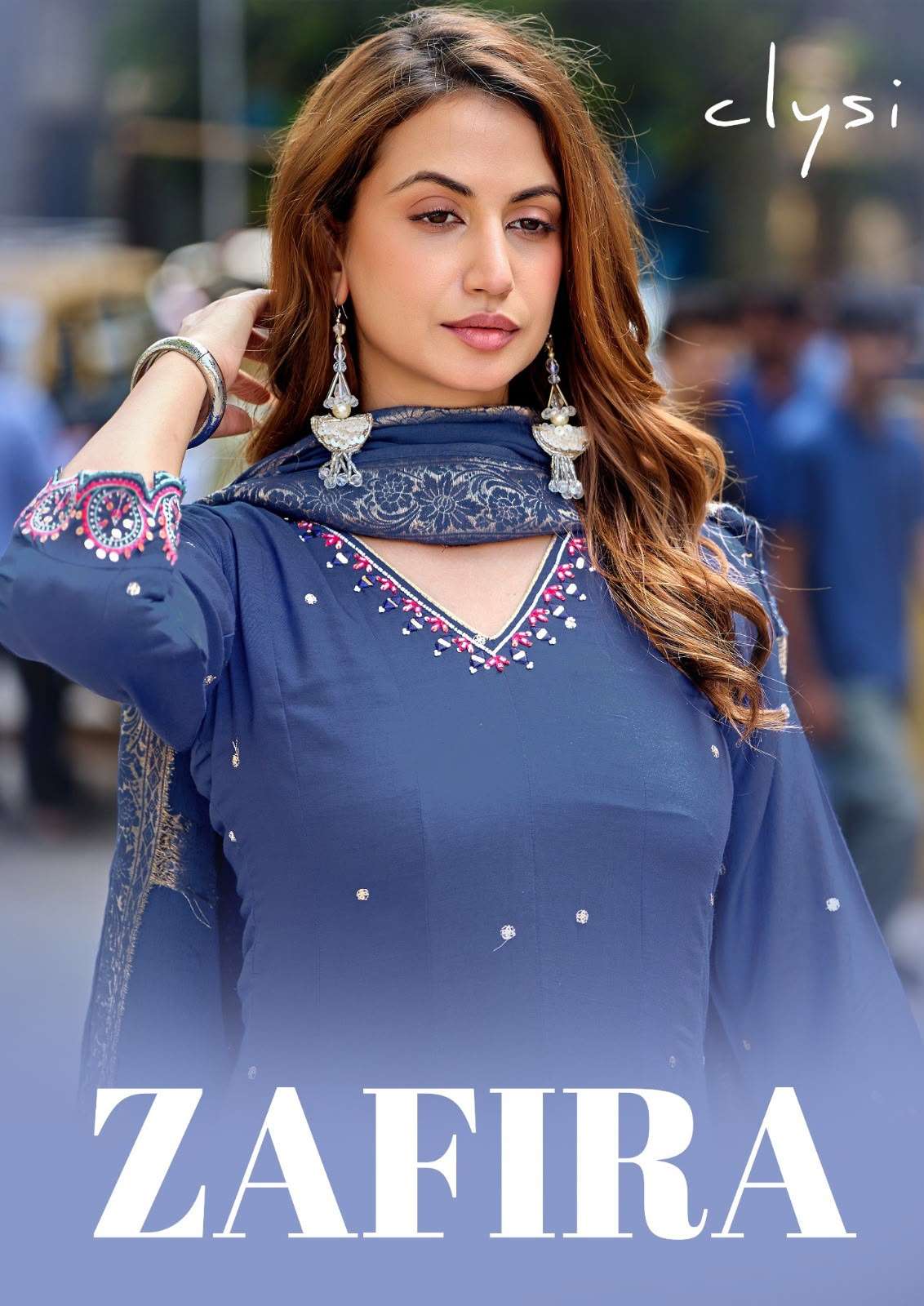 CLYSI ZAFIRA MUSLIN KHATLI WORK FLARE KURTI SUIT CLASSIC TREND EXPORT