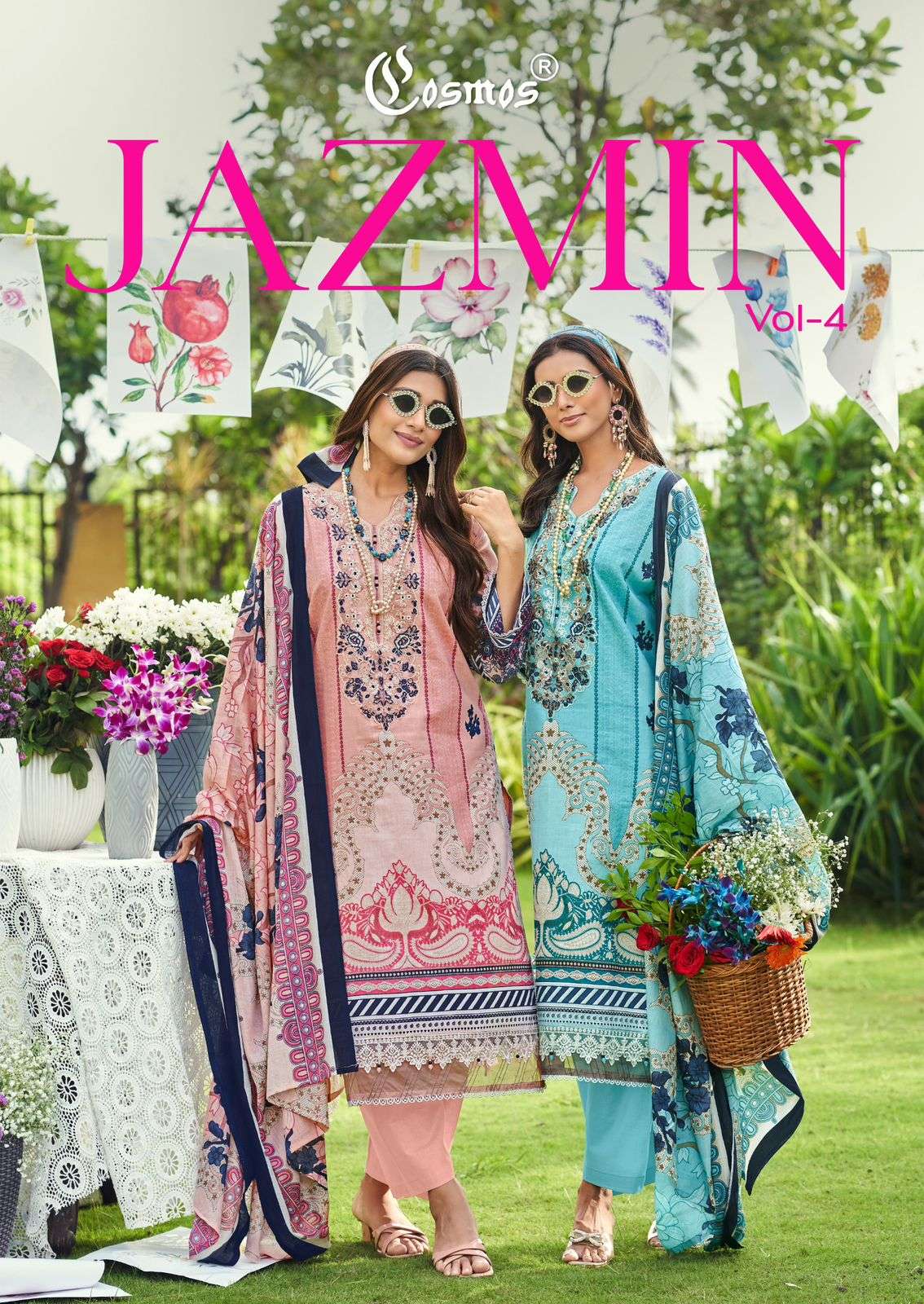 COSMOS FASHION JAZMIN VOL 4 LAWN COTTON EMBROIDERY SUIT COLLECTION BRAND SET EXPORT