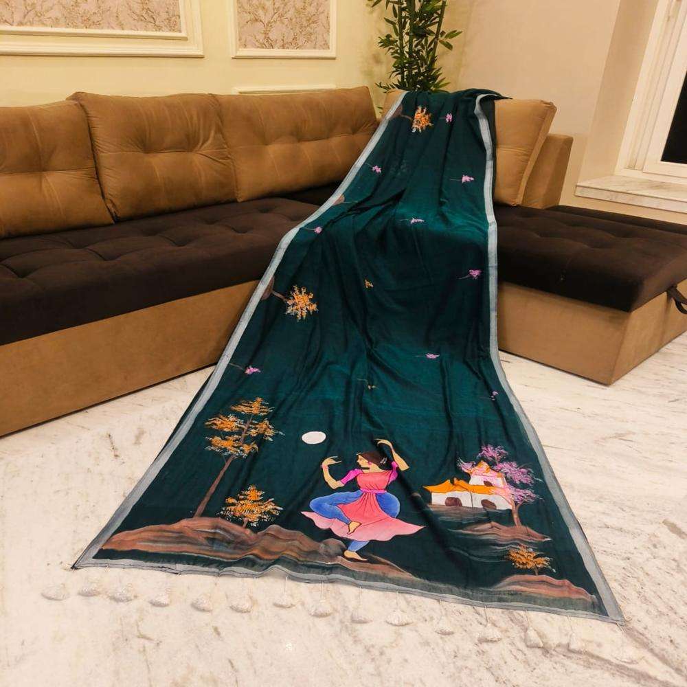 DANCING LADY PURE HAND PAINTED MUL COTTON SOFT FABRIC SAREE WHOLESALE IN SURAT