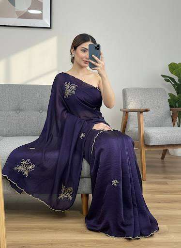 Dark blue colour Soft and pure Space Silk fabric saree wholesale in surat 5550