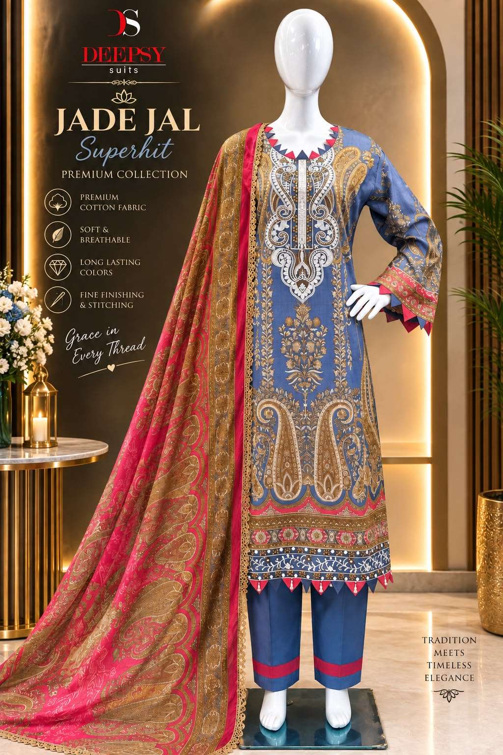 DEEPSY SUITS JADE JAL INSERT SUPERHIT COTTON EMBROIDERY LACE...