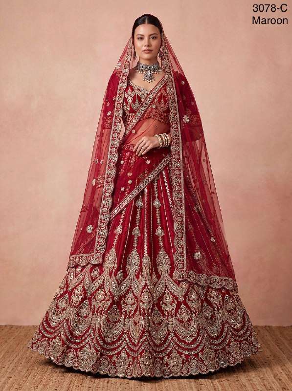 Designer and beautiful Maharani Shringar Premium silk fabric Embroidery work on Lehnga choli wholesale in surat 3078