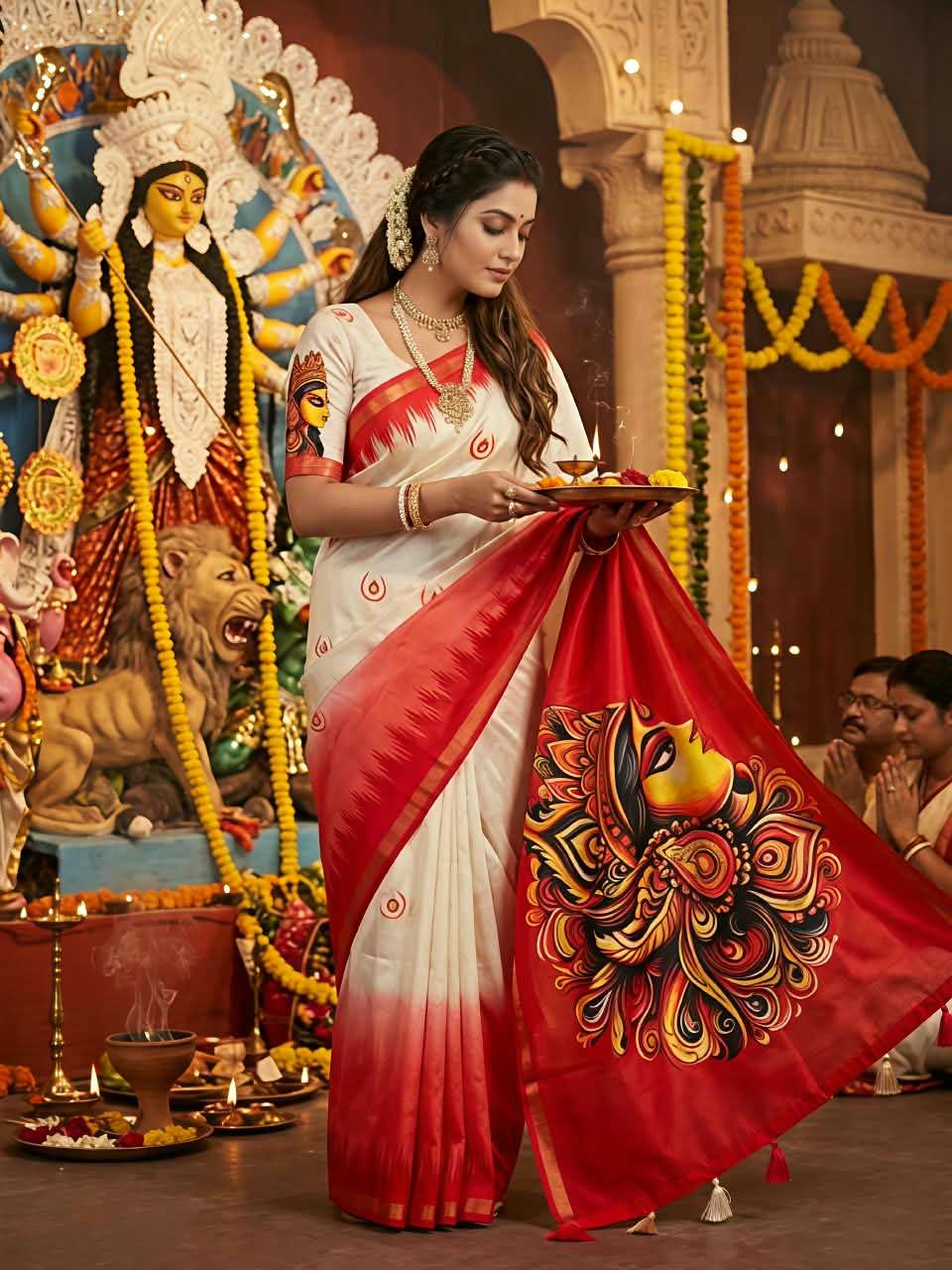 DURGA POOJA EDITION HEAVY BLOOMING MUL COTTON FANCY FABRIC SAREE WHOLESALE IN SURAT