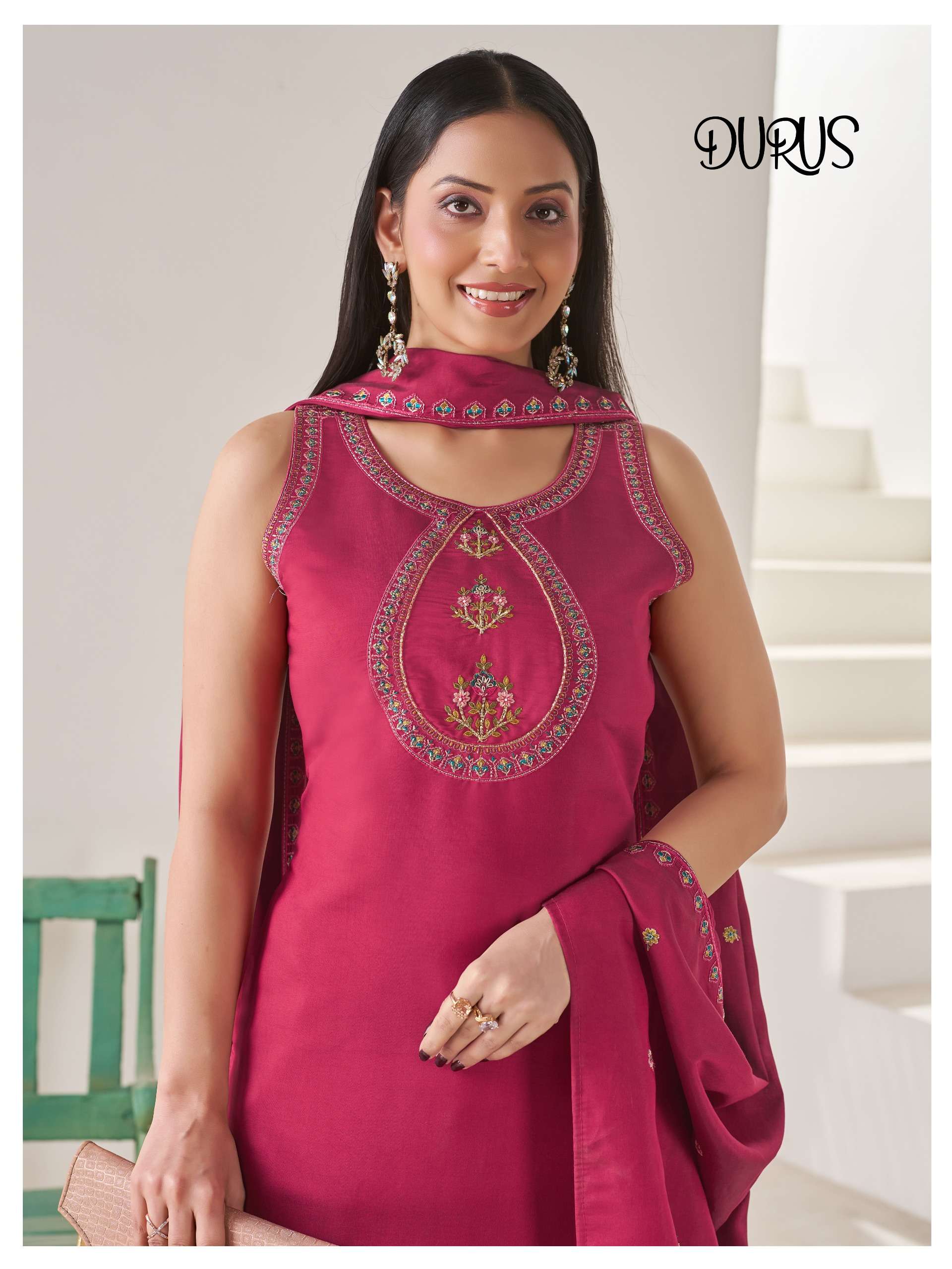 DURUS TWO TON FABRIC EMBROIDERY READYMADE SALWAR SUIT AT WHOLESALER GUJARAT