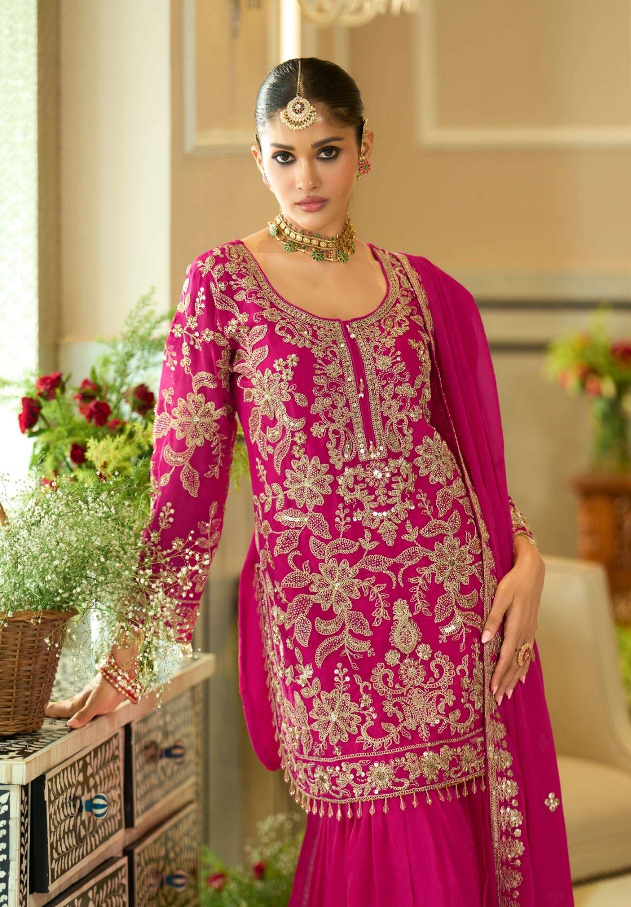 EBA 2592 NC MOSS WITH BEATS WORK SHARARA SUIT FOR WEDDING SPECIAL WHOLESALER
