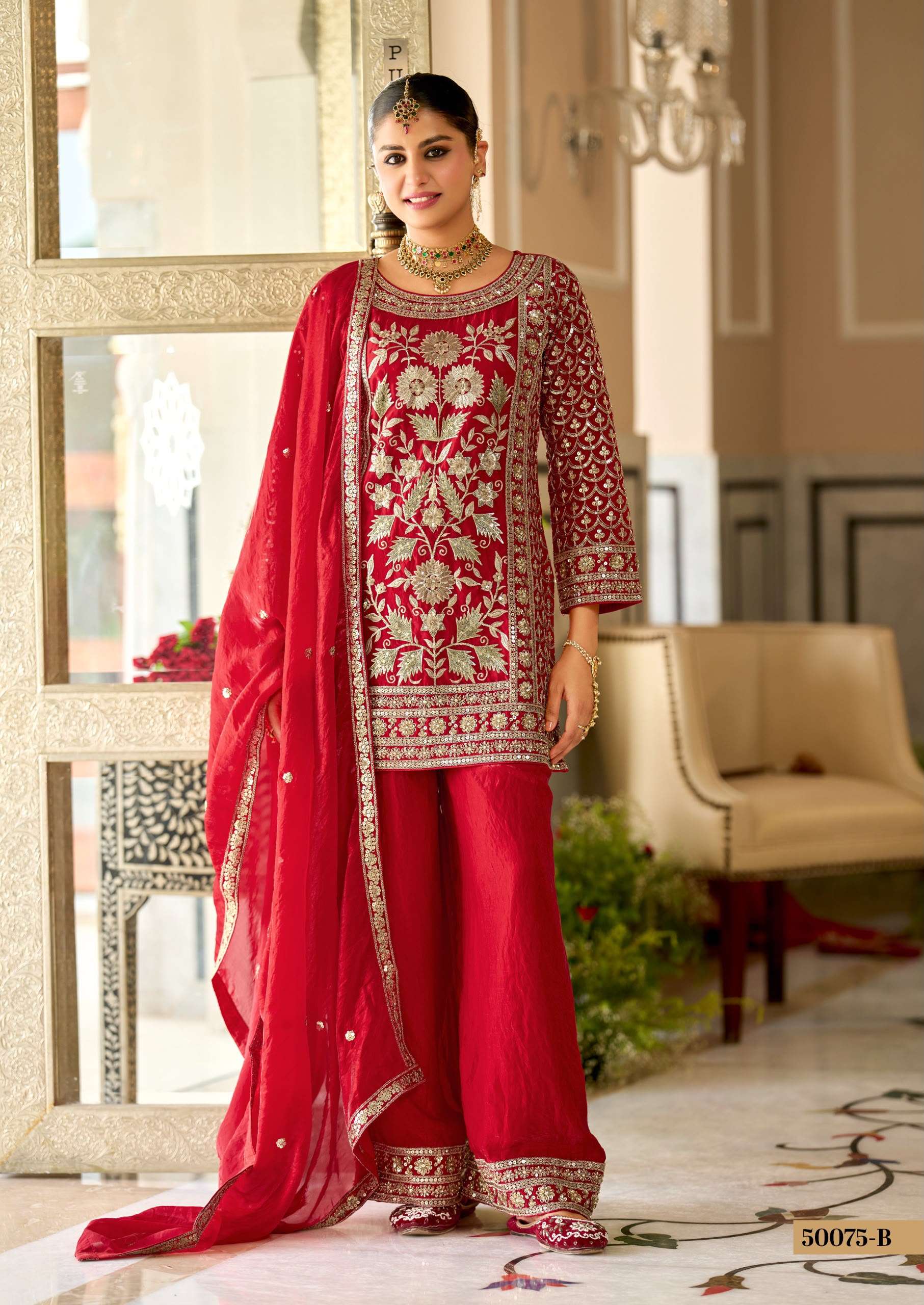 EBA 50075 FANDY SATIN BEATS EMBROIDERY 3 PIECE SUIT TO HEAVY PARTY WEAR WHOLESALER
