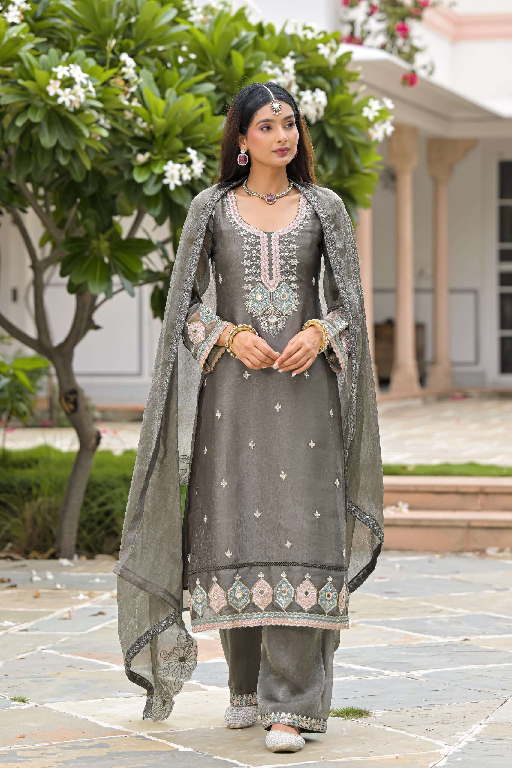 EBA 50135 CRUSH SATIN BEATS WORK 3 PIECE SUIT FOR FANCY SUIT WHOLESALER GUJARAT