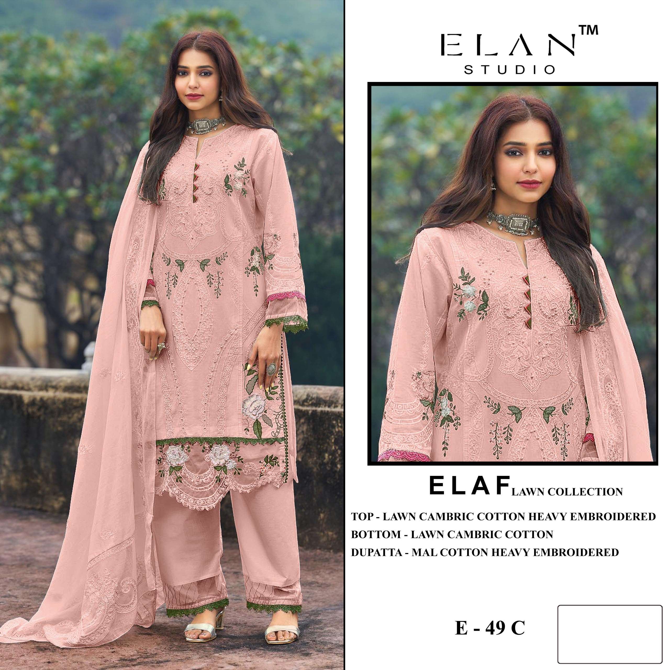 ELAN STUDIO E 49 EID PARTY WEAR CAMBRIC LAWN COTTON PAKISTANI DRESS SUPPLIER TOP INDIA