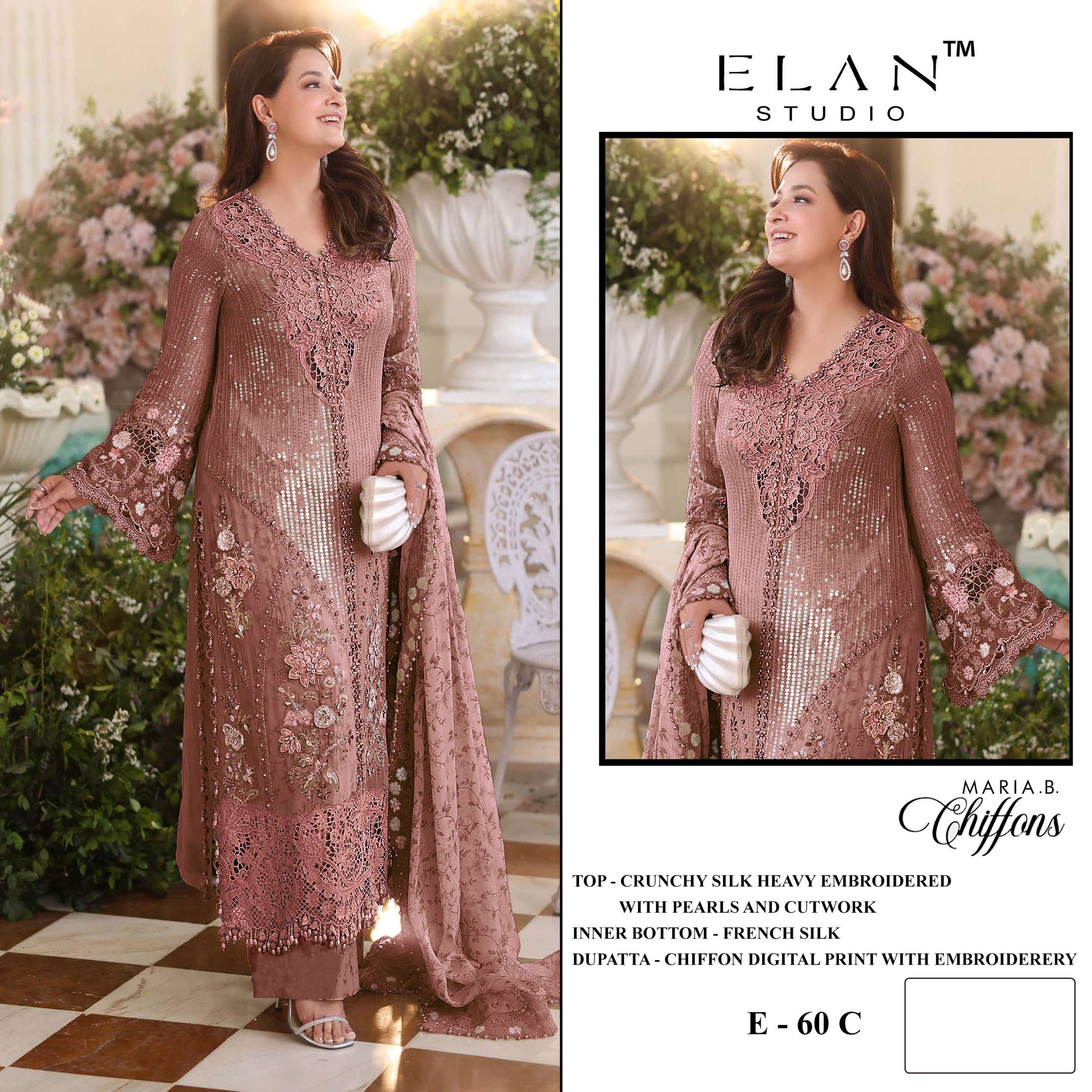 ELAN STUDIO E 60 CRUNCHY HEAVY CUTWORK PAKISTANI SUIT FOR EID WEAR TEXTILE RATE ONLINE