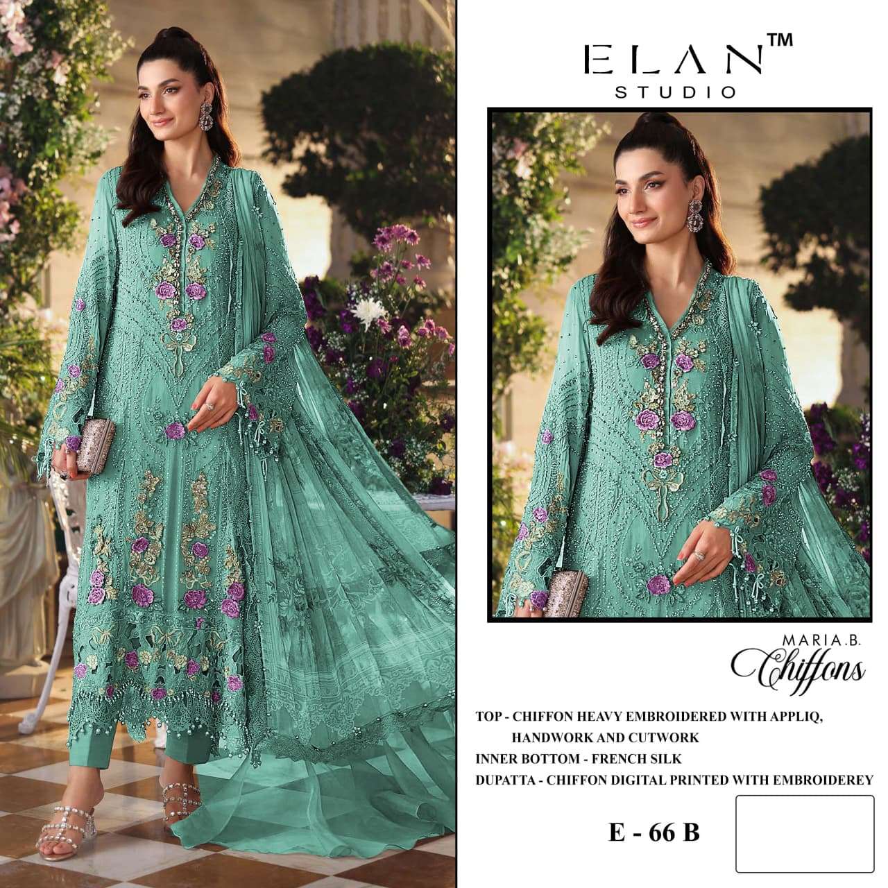 ELAN STUDIO E 66 CHIFFON HEAVY CUTWORK PAKISTANI SUIT FOR EID SPECIAL RESELLER GUJARAT