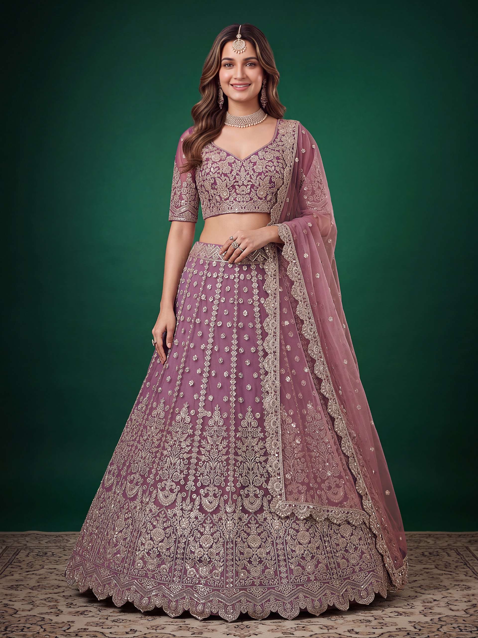 Elegant Mauve Purple colour Regal And beautiful Embroidered soft net fabric Lehenga choli supplier in surat 6013 Purple 