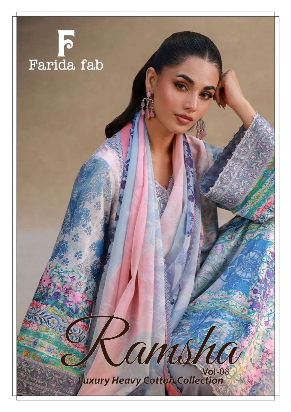 FARIDA FAB RAMSHA VOL 8 MUSLIN WEDDING WEAR COTTON HEAVY PAKISTANI DRESS WHOLESALER