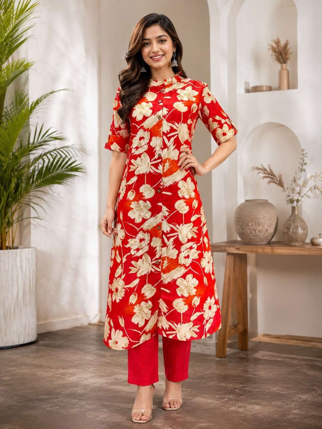 FLORAL KURTA PANT SET CRAFTED FOR COMFORT SUMMER REGULAR OFFICE TRAVEL CLOTHING 