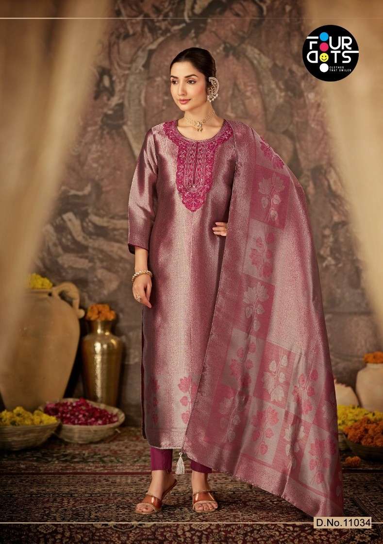 FOURDOTS ESME ZIRAFF SILK JAQUARD WITH WORK SALWAR KAMMEZ AT UNSTITCH RESELLER