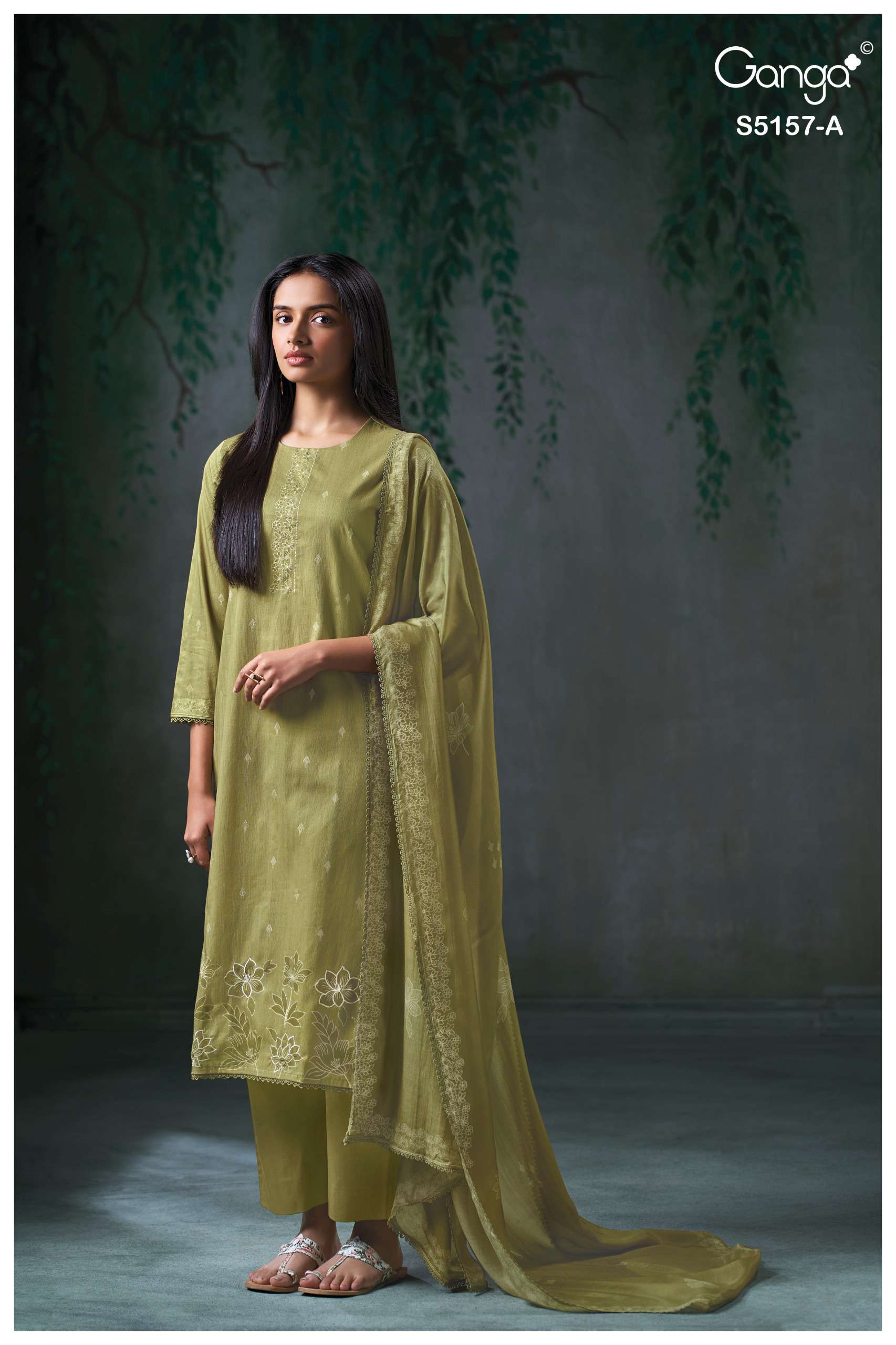 GANGA AISHI 5157 PREMIUM AND PRINTED FABRIC WITH HANDMADE EMBROIDERY WORK ON SALWAR KAMEEZ AT THE BEST RATE