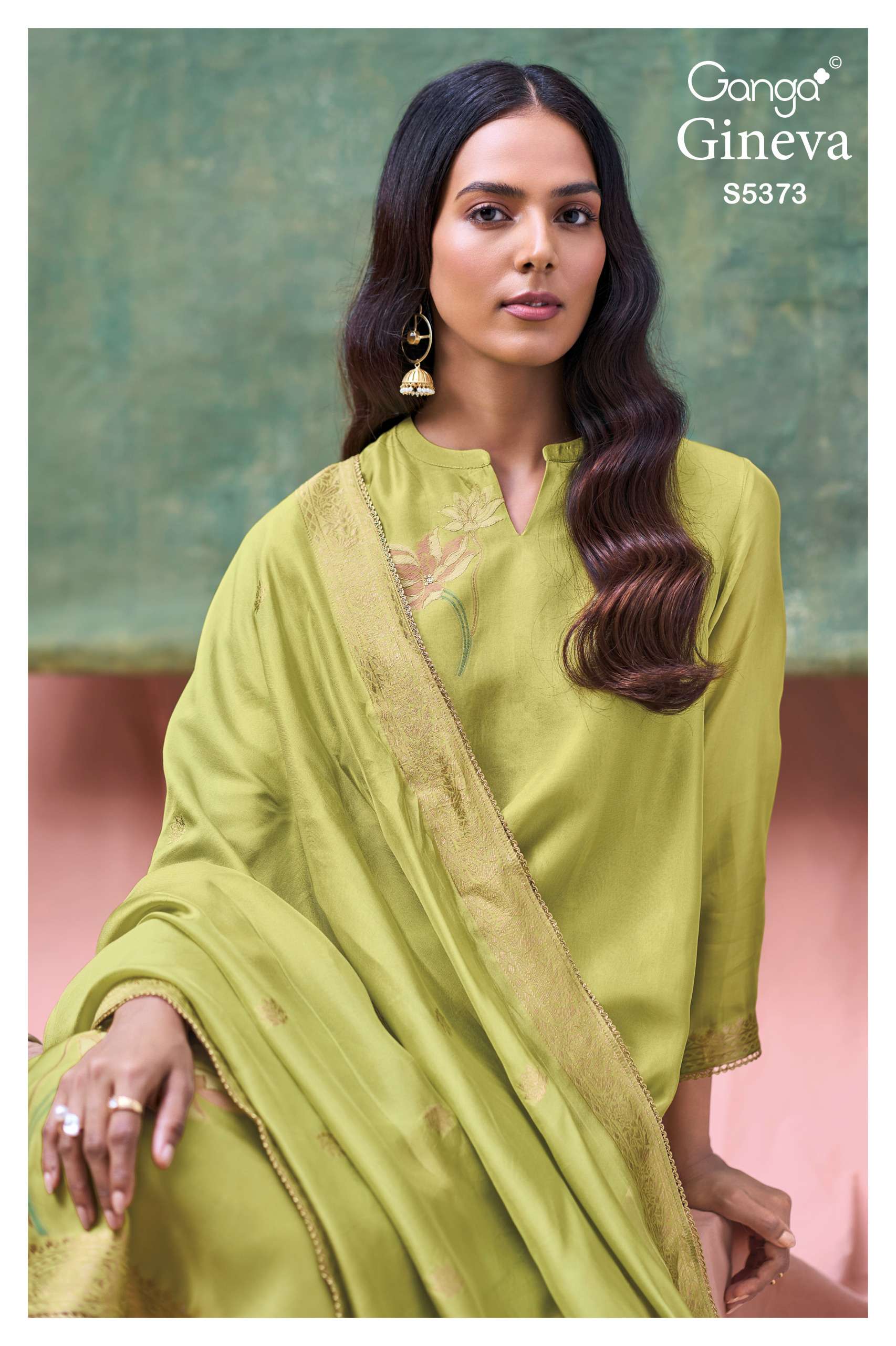 GANGA GINEVA 5373 VISCOSE WOVEN SILK JACOUARD EMBROIDERY SALWAR SUIT EXPORT