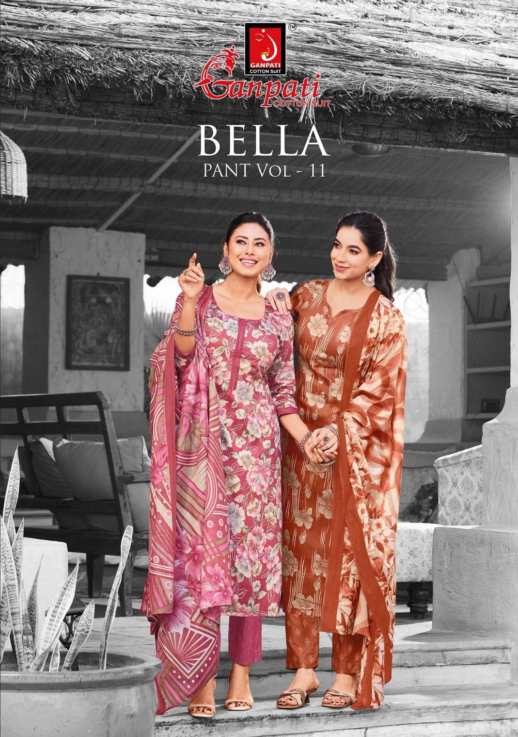 GANPATI BELLA VOL 11 SURAT TOP BRAND COTTON PRINT STITCHED SUIT FUNCTION CLOTH EXPORT