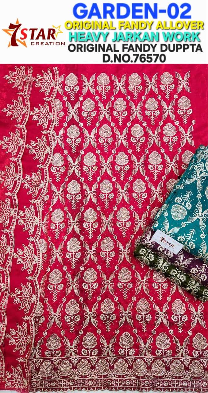 GARDEN ORIGINAL FANDY ALLOVER JARKAN UNSTITCH SALWAR KAMEEZ SET SALE TEXTILE PRICE