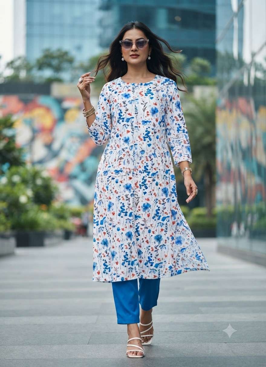 GL KARITIKA WHITE KURTI FLOWER PRINT NORMAL DAILY KURTI SET LOW RATE DEALER ONLINE
