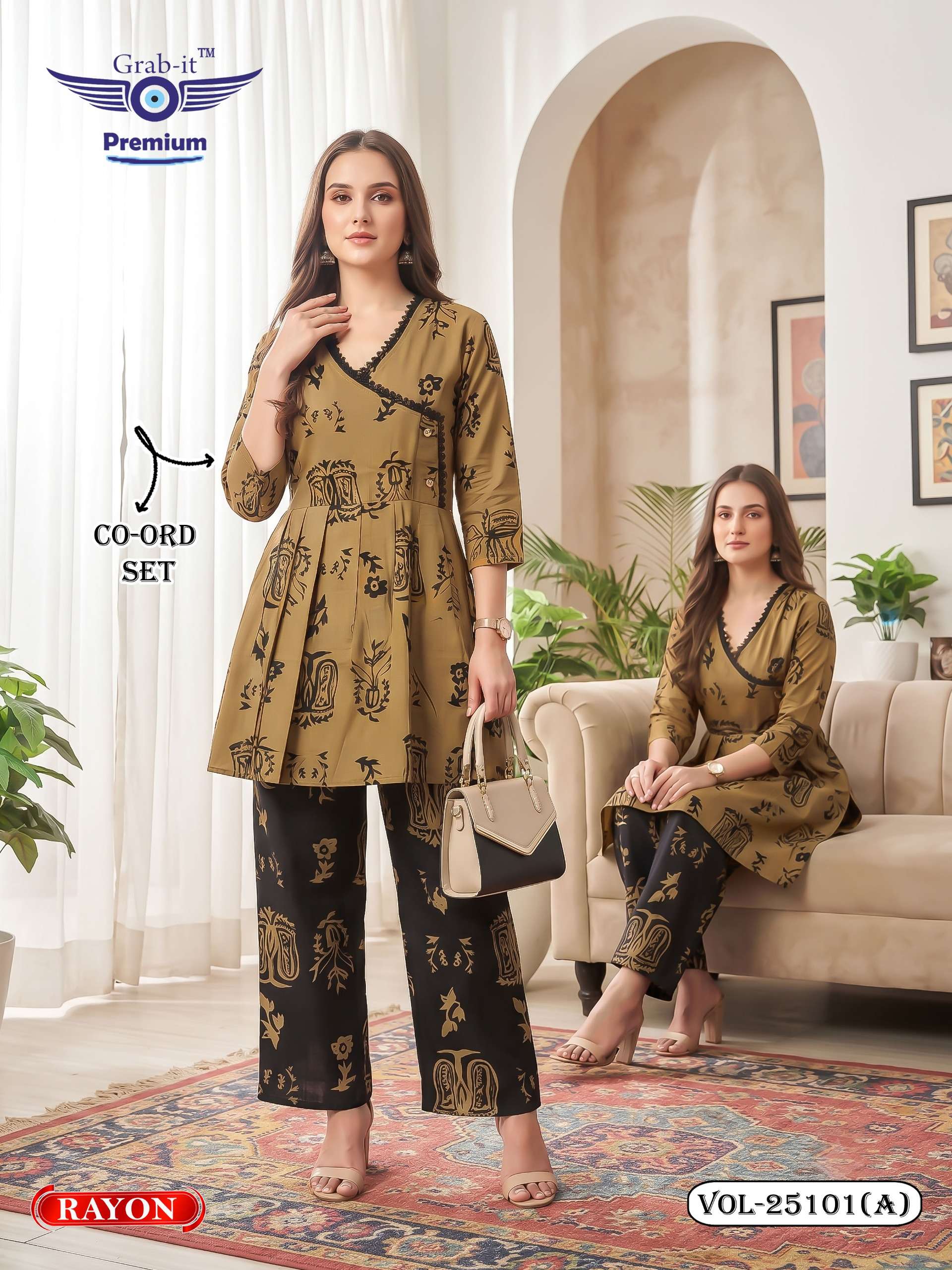 GRAB IT PREMIUM 25101 RAYON LACE PATTERN CO ORD SET FROCK PANT NEW FASHION EXPORT