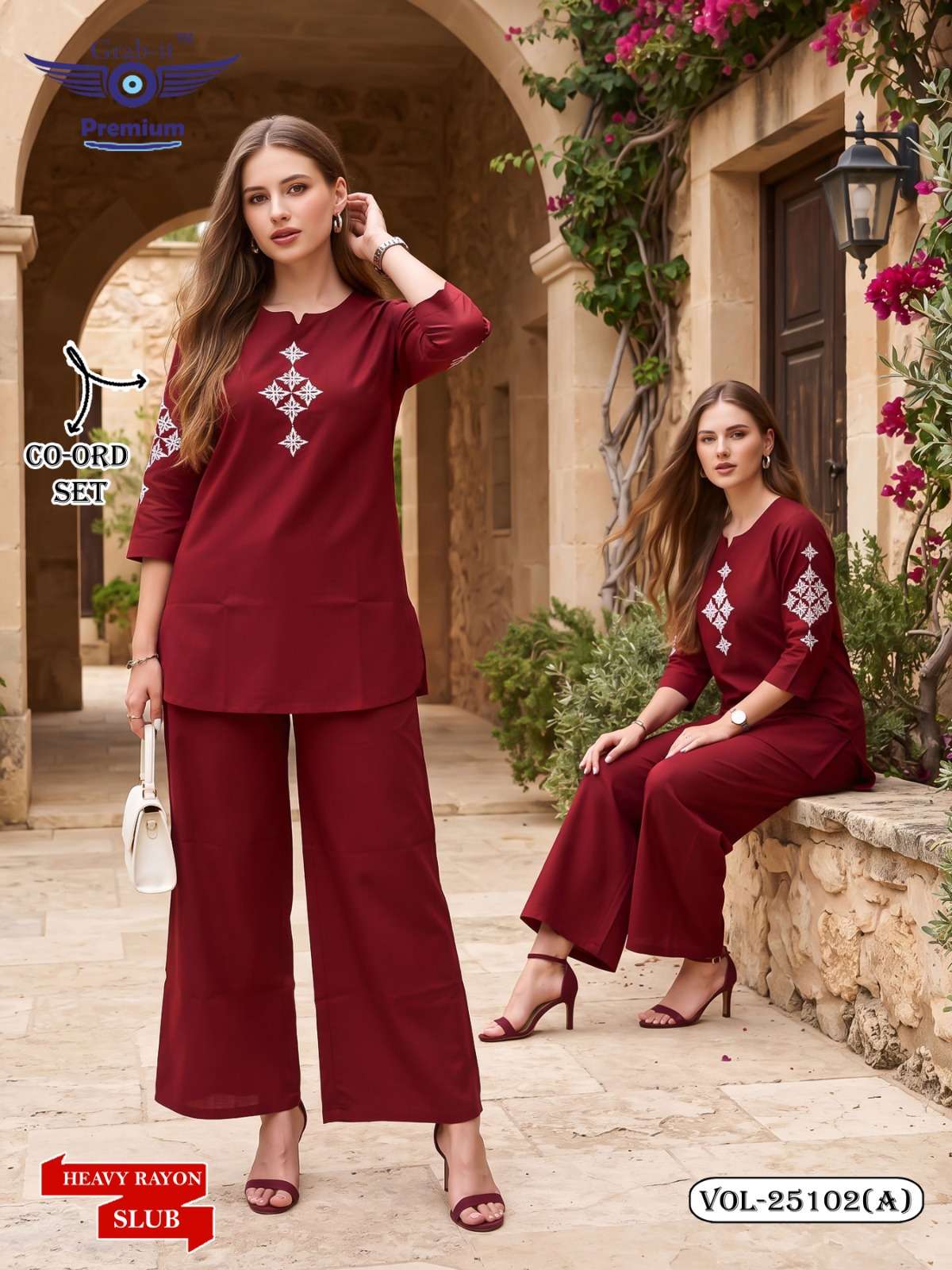 GRAB IT PREMIUM 25102 BRAND RAYON HEAVY SLUB CO ORD SET OFFICE COLLECTION EXPORT