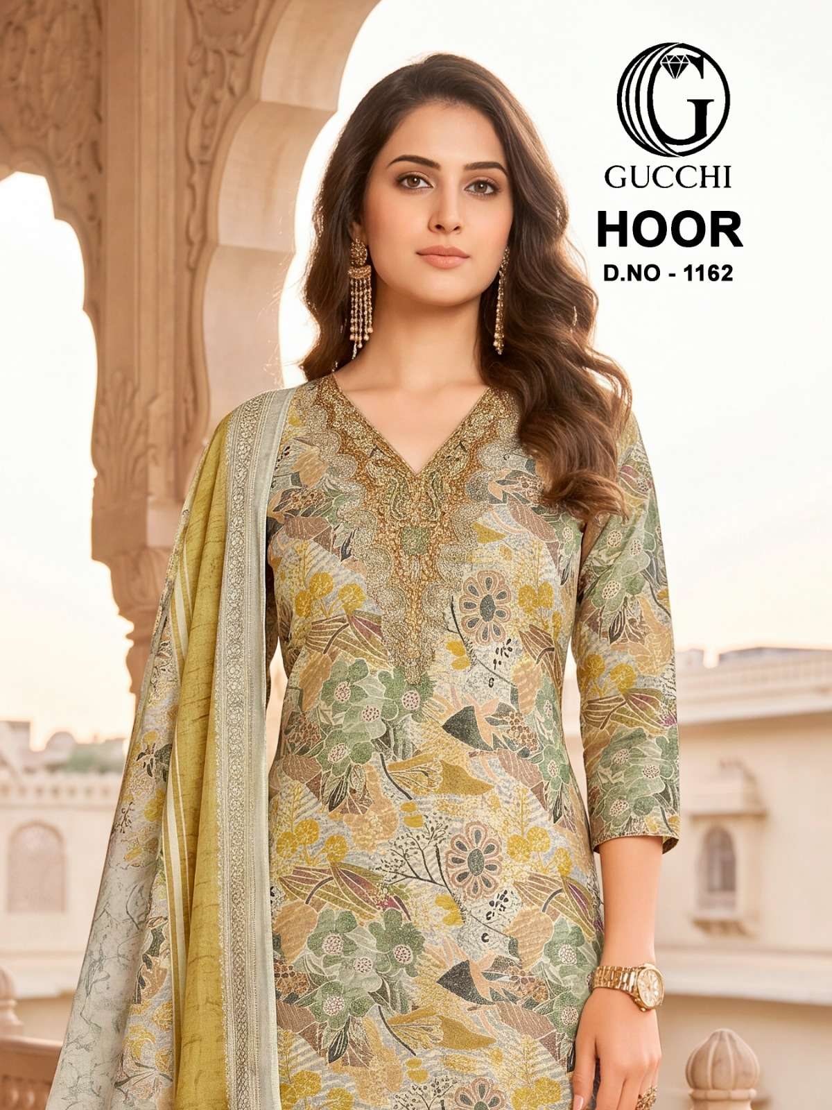 GUCCHI HOOR 1162 PASHMINA COLLECTION FLOWER PRINT CODING WORK SALWAR SUIT RESELLER BUY