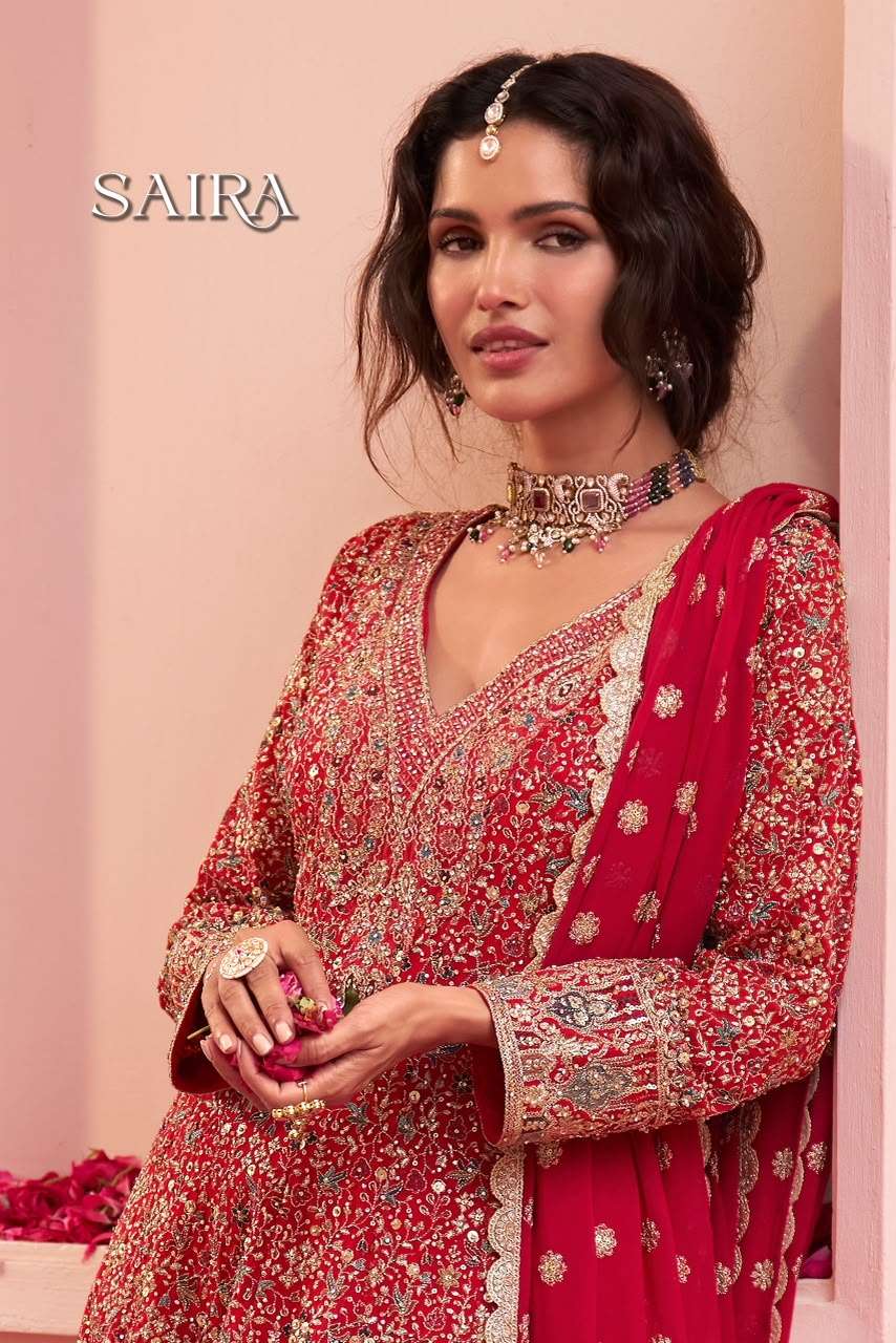 GULKAYRA DESIGNER SAIRA RICH BOUTIQUE GEORGETTE ANARKALI SHARARA SUIT WEDDING WHOLESALER