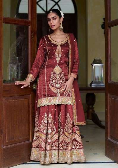 GULKAYRA DESIGNER TAIYBA VOL 1 SHIMMER SILK EMBROIDERY SHARARA SUIT PARTY WEAR WHOLESALE