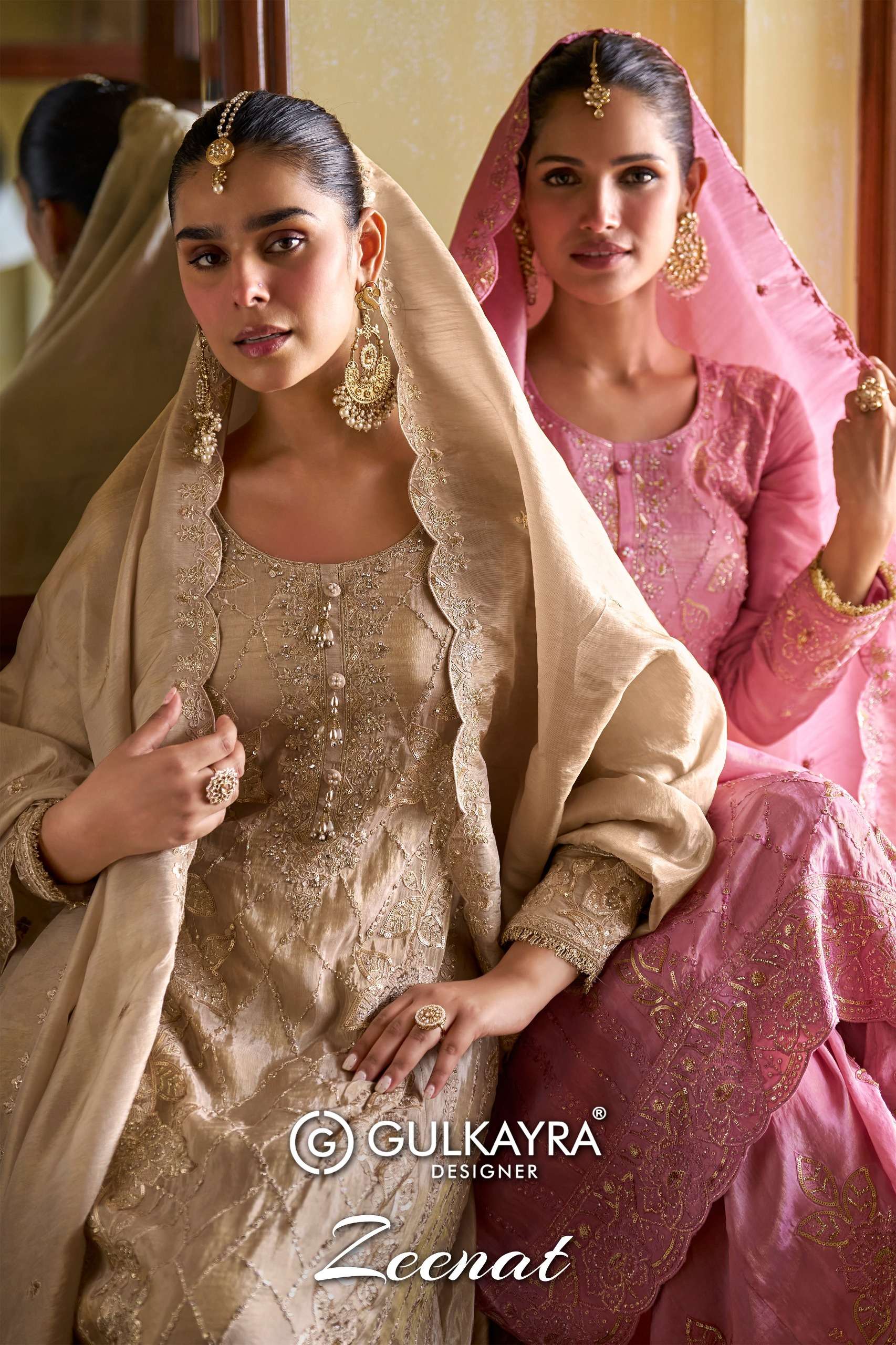 GULKAYRA DESIGNER ZEENAT REAL SIMMER SILK SHARARA SUIT HEAVY WORK WEDDING WEAR INDIAN (7)