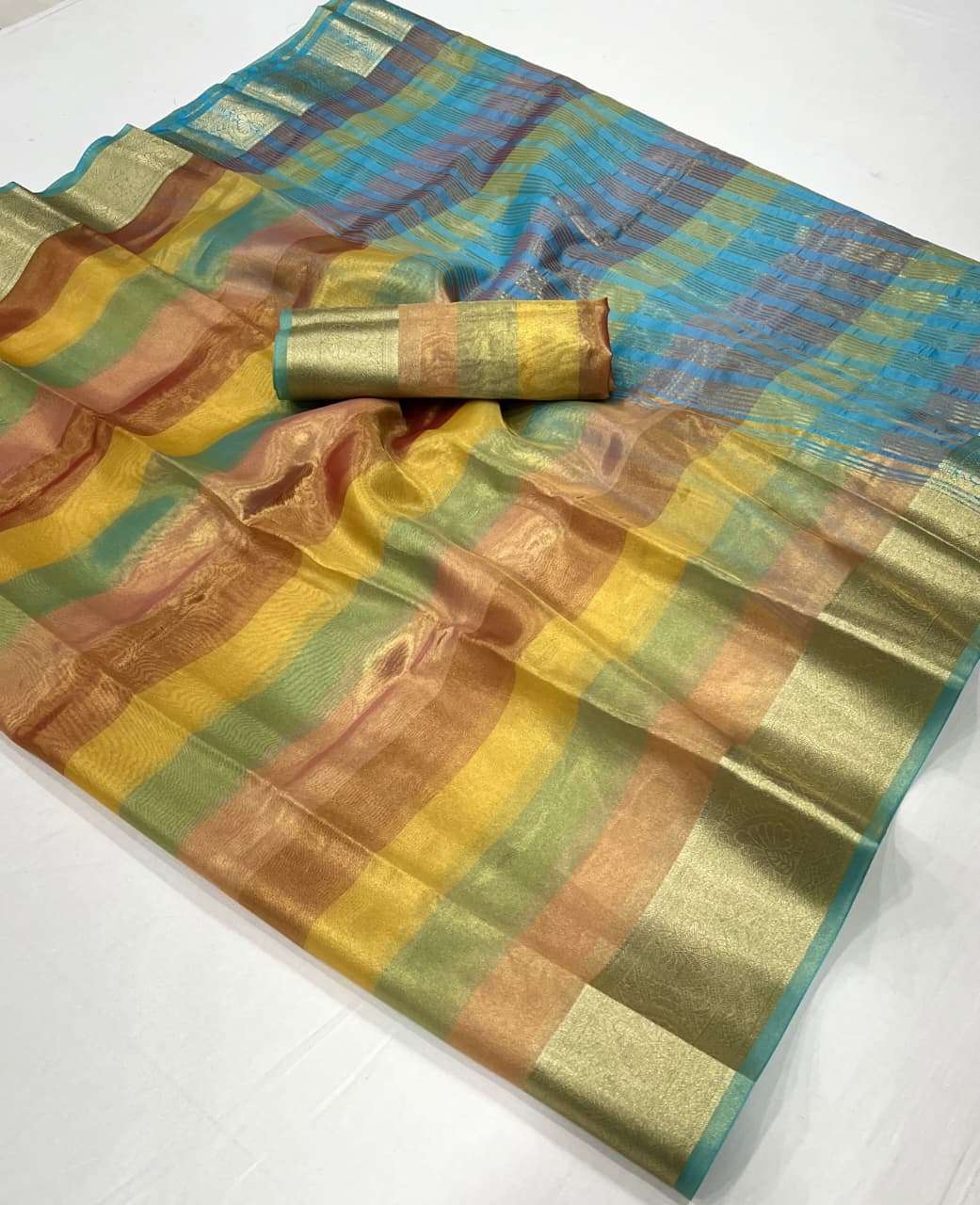 Handloom Banarasi Tissue fabric saree with Multicolour saree wholesale in surat 