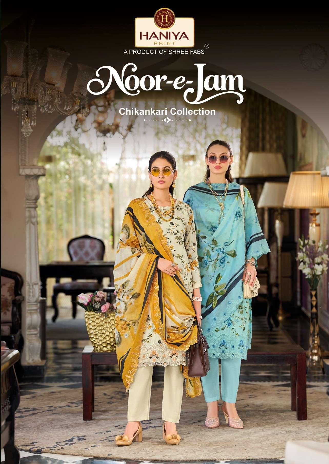 HANIYA PRINT NOOR E ZAM CHIKANKARI COLLECTION COTTON DESIGN SUIT UNSTITCH DEALER