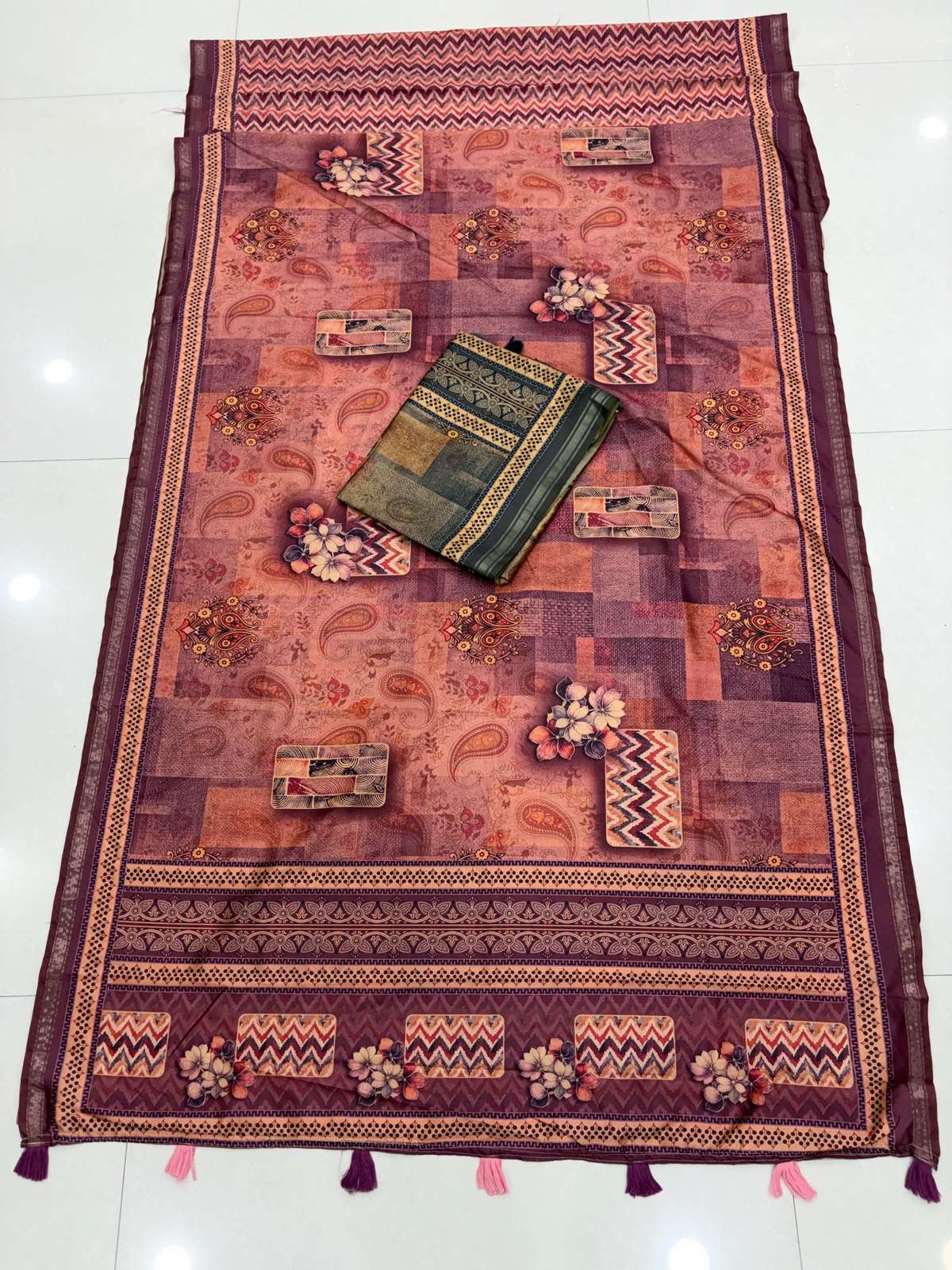 Heavy and classic soft art silk fabric with beautiful Digital print on saree wholesale in surat emely