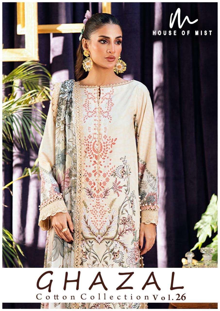 HOUSE OF MIST GHAZAL VOL 26 PURE COTTON FLOWER PRINT PAKISTANI STYLE SUIT BUY RESELLER PRICE