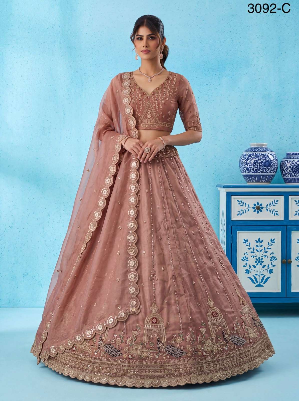  Indian Wedding wear lehenga choli made of Chandnia Silk fancy fabric Lehenga choli reseller in surat 3092
