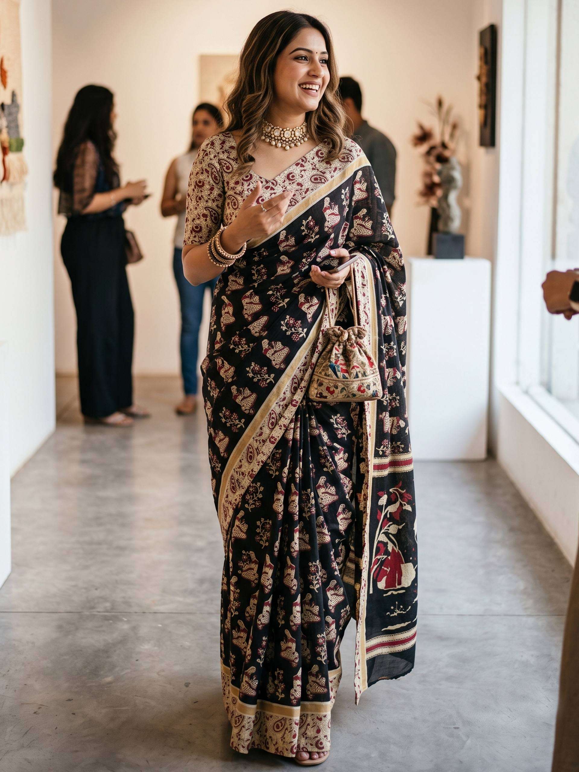 Introducing The Tradition Rich  Kalakari Figurine print on cotton fabric Saree Reseller in surat