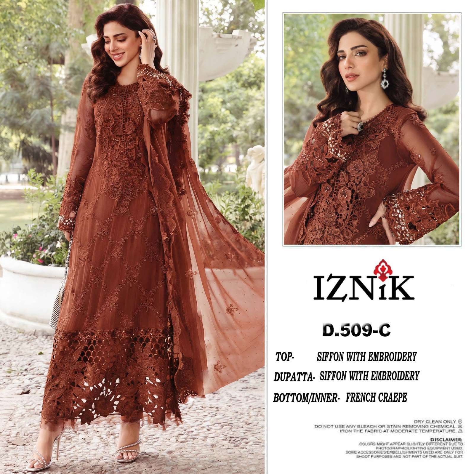IZNIK FAB A 509 FRENCH CREPE EMBROIDERY PAKISTANI STYLE SUIT WHOLESALER PRICE BUY UK
