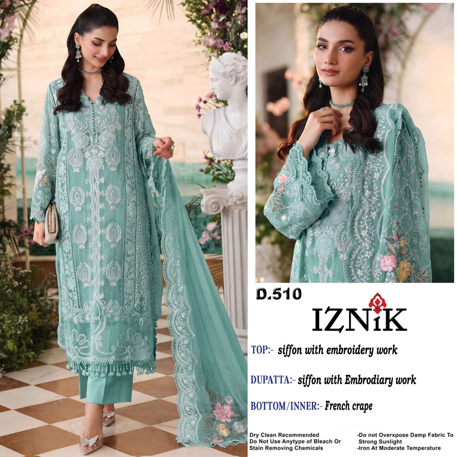 IZNIK FAB A 510 SIFFON WITH HEAVY DESIGN PAKISTANI OUTFIT BRAND WHOLESALER PRICE INDIA
