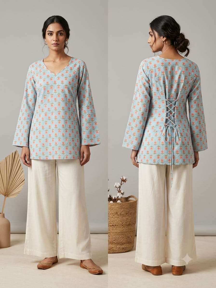 K 1256 PRINTED COTTON V NECK FULL SLEEVES CORD SET TOPS DAILY WEAR WHOLESALER