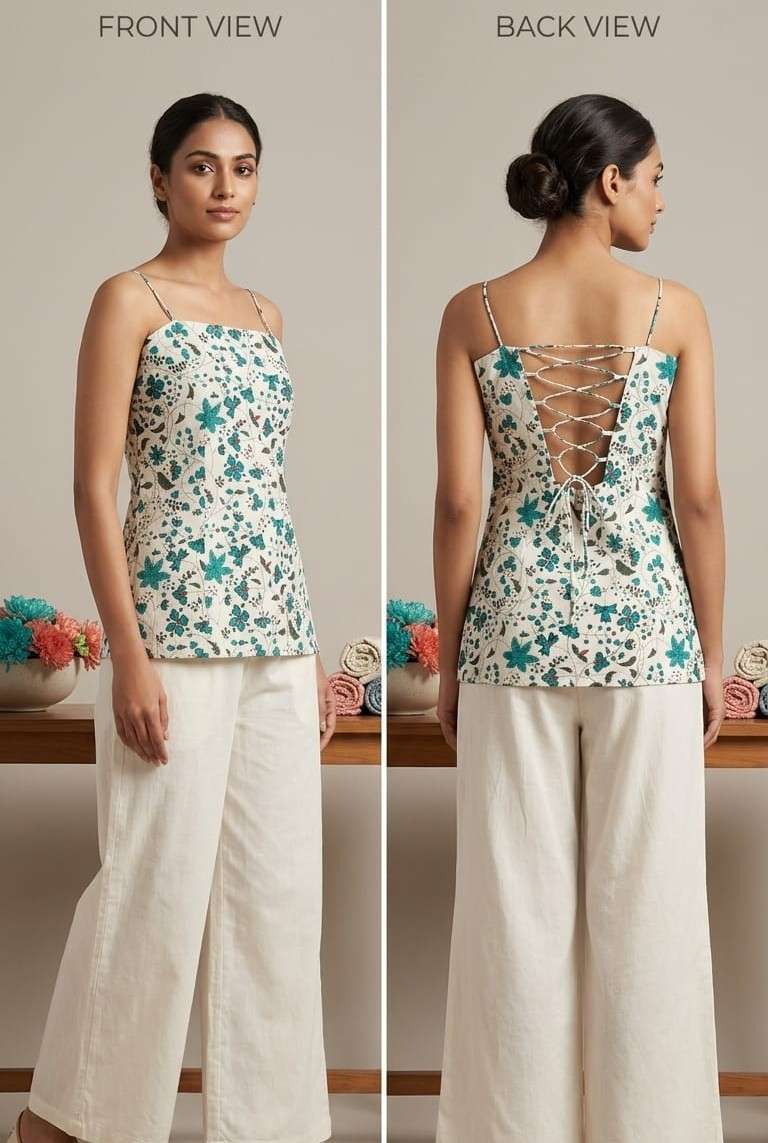 K 1304 PRINTED COTTON NOODLE STRAP CORSET TOPS ATTACHED LINING BACK TREND BUY INDIA