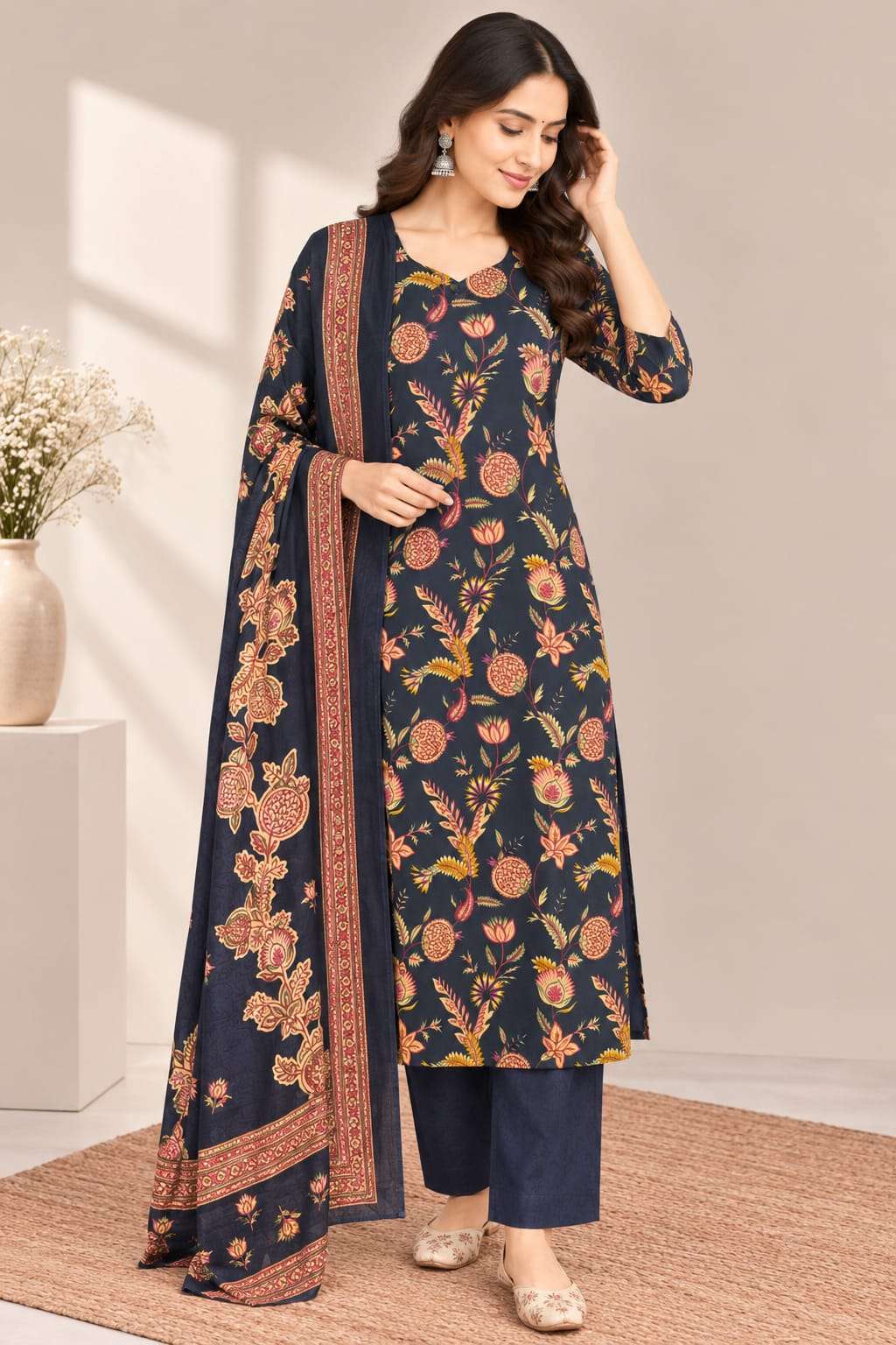 K 1306 PURE COTTON 60 3 PIECE STRAIGHT CUT MIRROR WORK FESTIVAL DAYS BUY