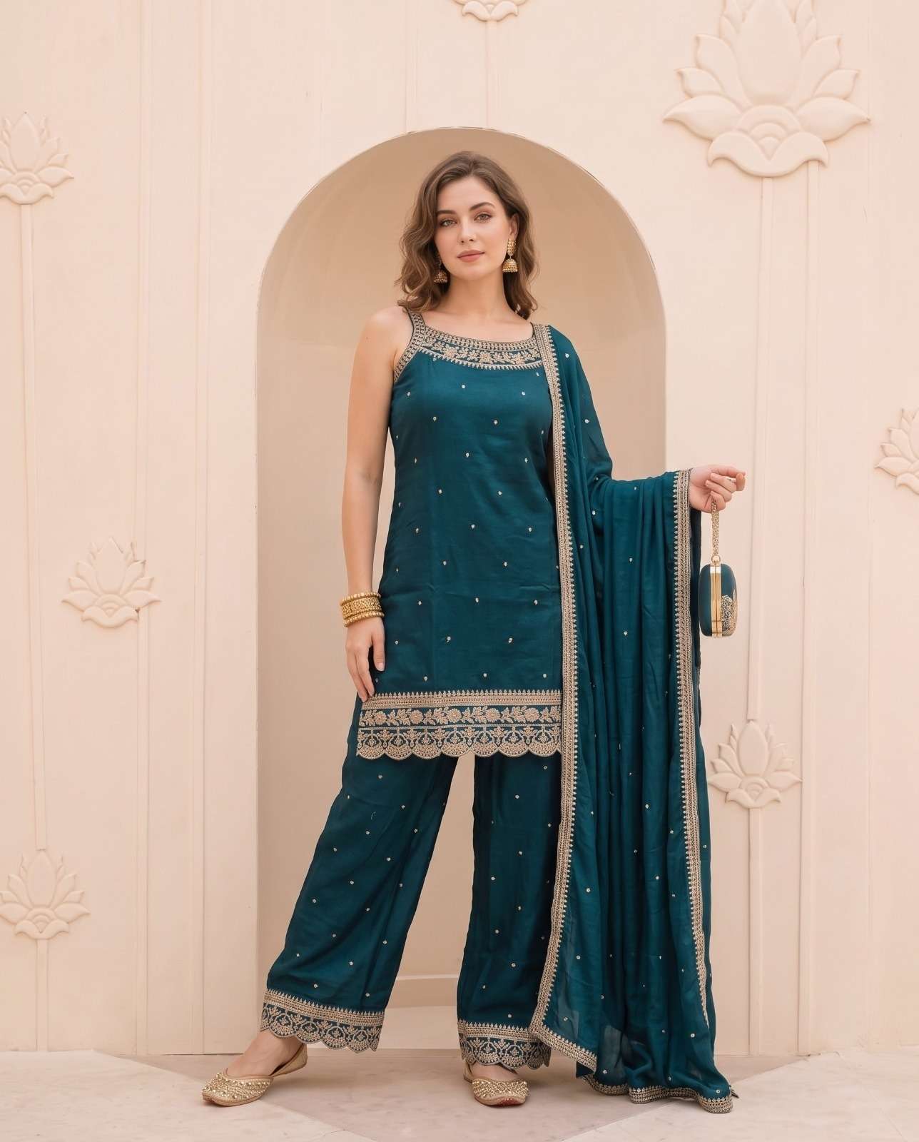 K 1348 VICHITRA SIL WITH INNER SLEEVESS KURTI 3 PIECE SUIT WHOLESALE INDIA